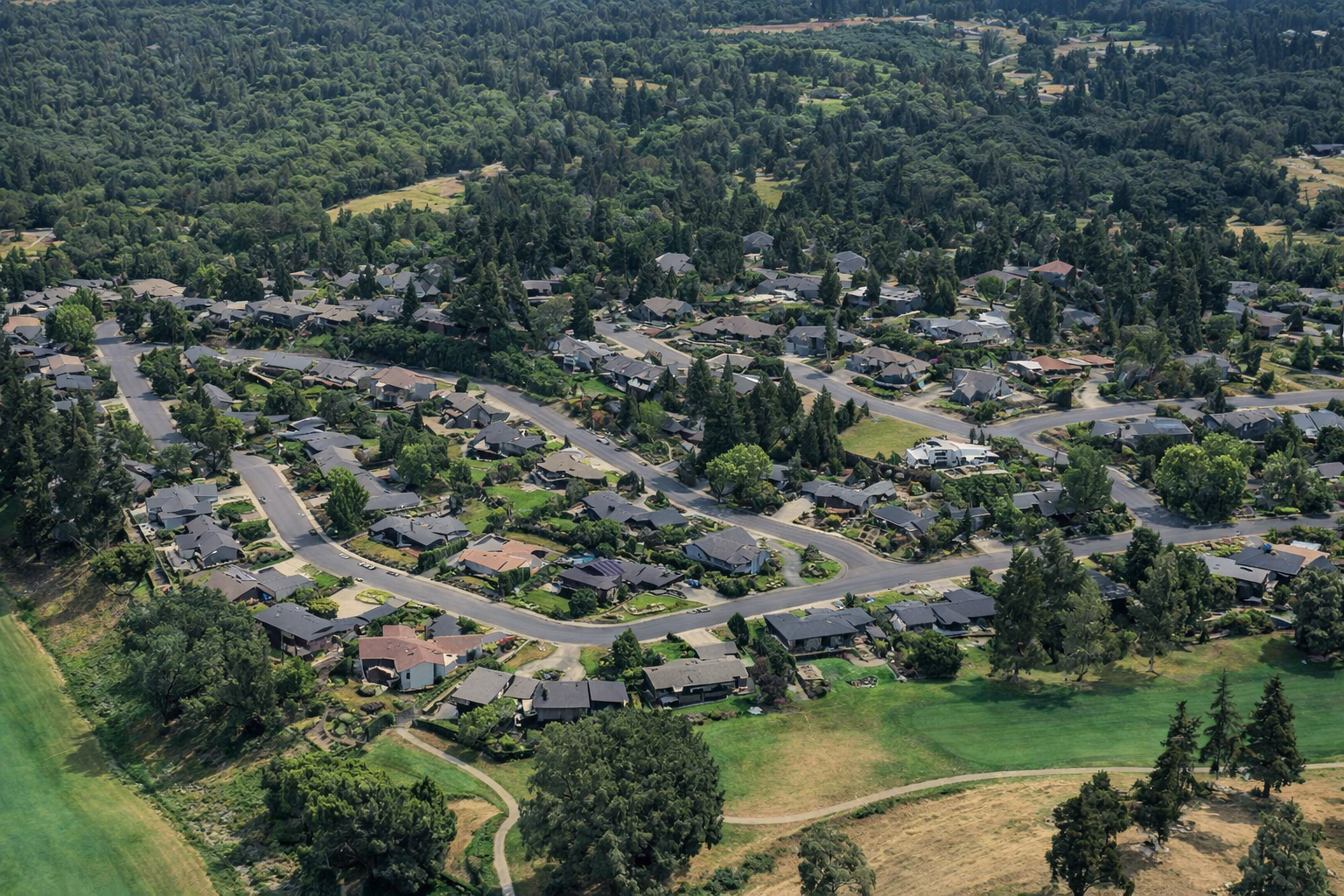 Residential neighborhood in Salem Oregon showing single-family homes with mature landscaping