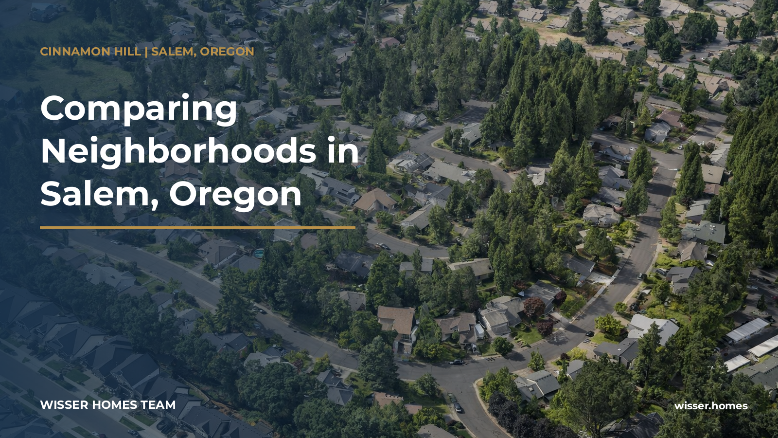 Digitally enhanced aerial view of the Cinnamon Hill neighborhood in South Salem with the title Comparing Neighborhoods in Salem, Oregon