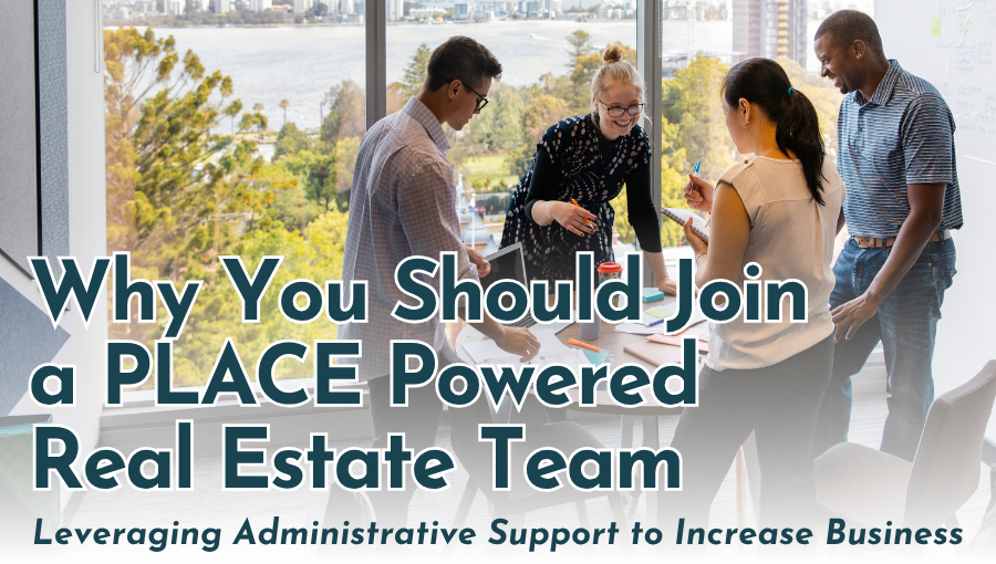 Real estate agents collaborating with transaction, marketing, and showing support staff in a modern office