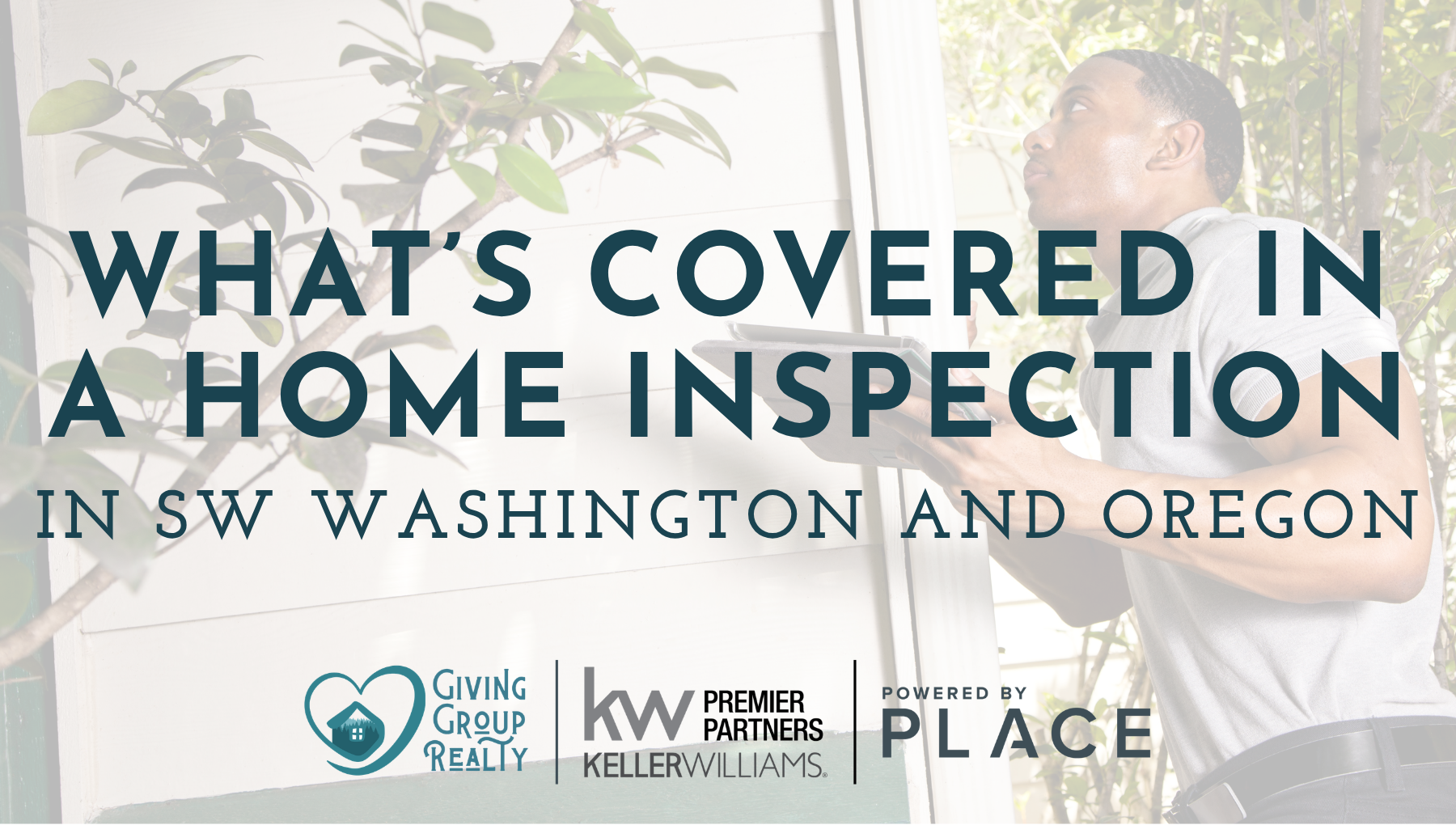 Illustration of a home inspection in Washington and Oregon, showing an inspector reviewing key systems in a Pacific Northwest home.