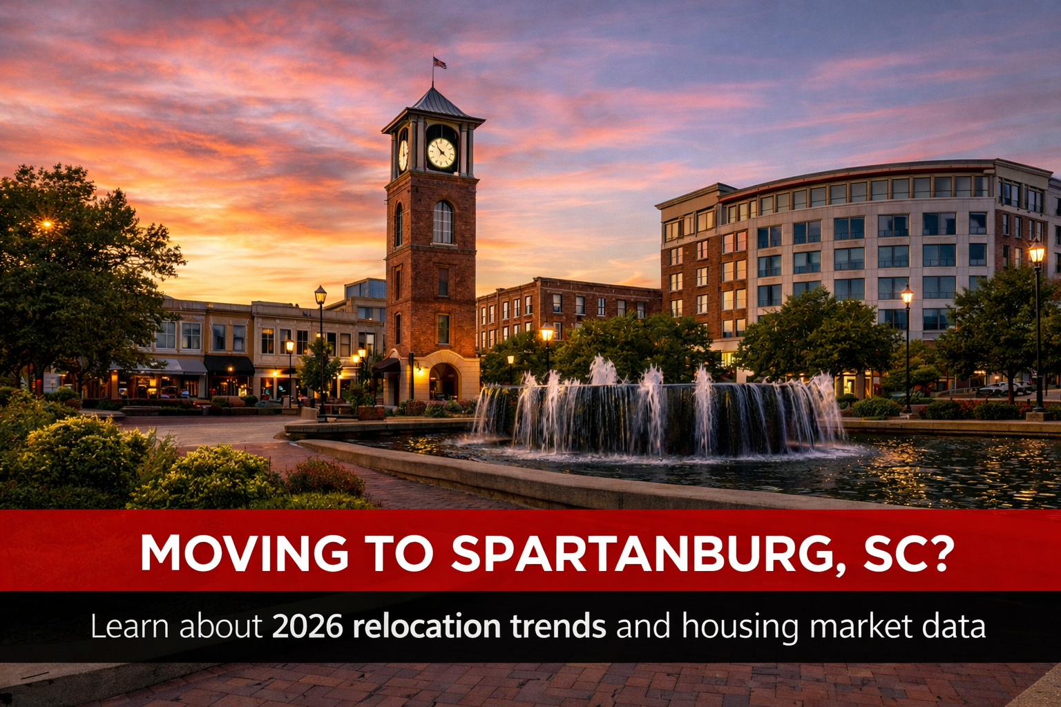 Downtown Spartanburg, SC at sunset