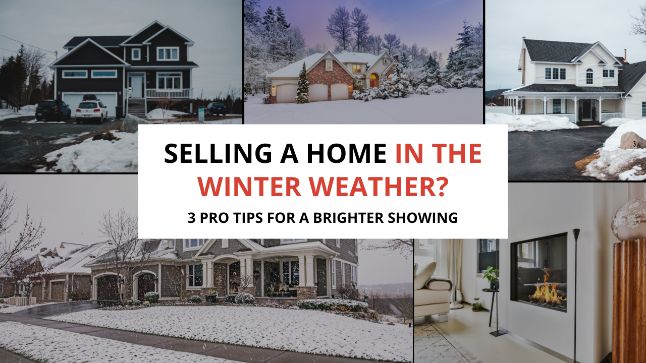 collage image of homes being sold in the winter showing how to make a better appearance in gray weather when selling your home in lincoln, ne