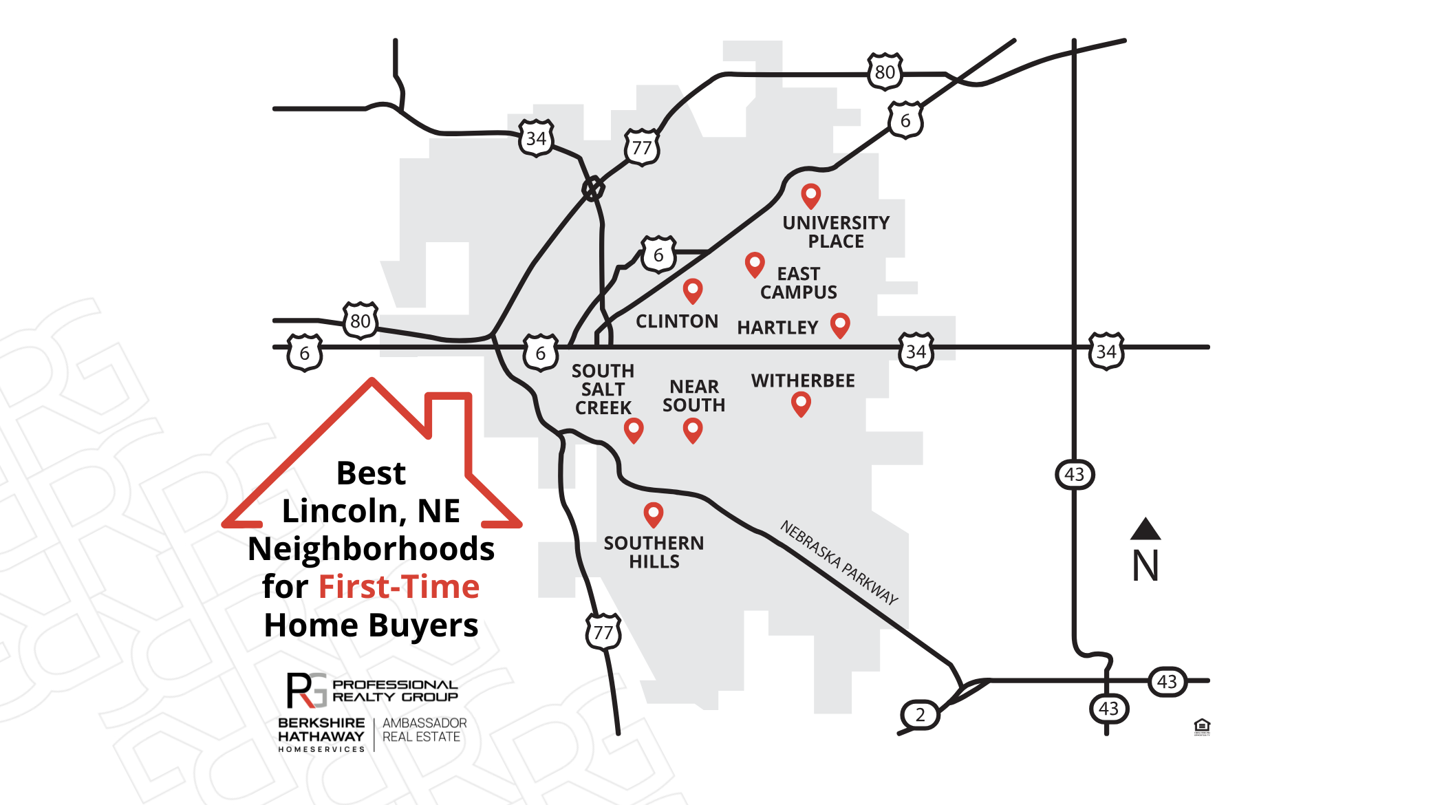 Aerial view map of Lincoln, NE and the surrounding residential communities