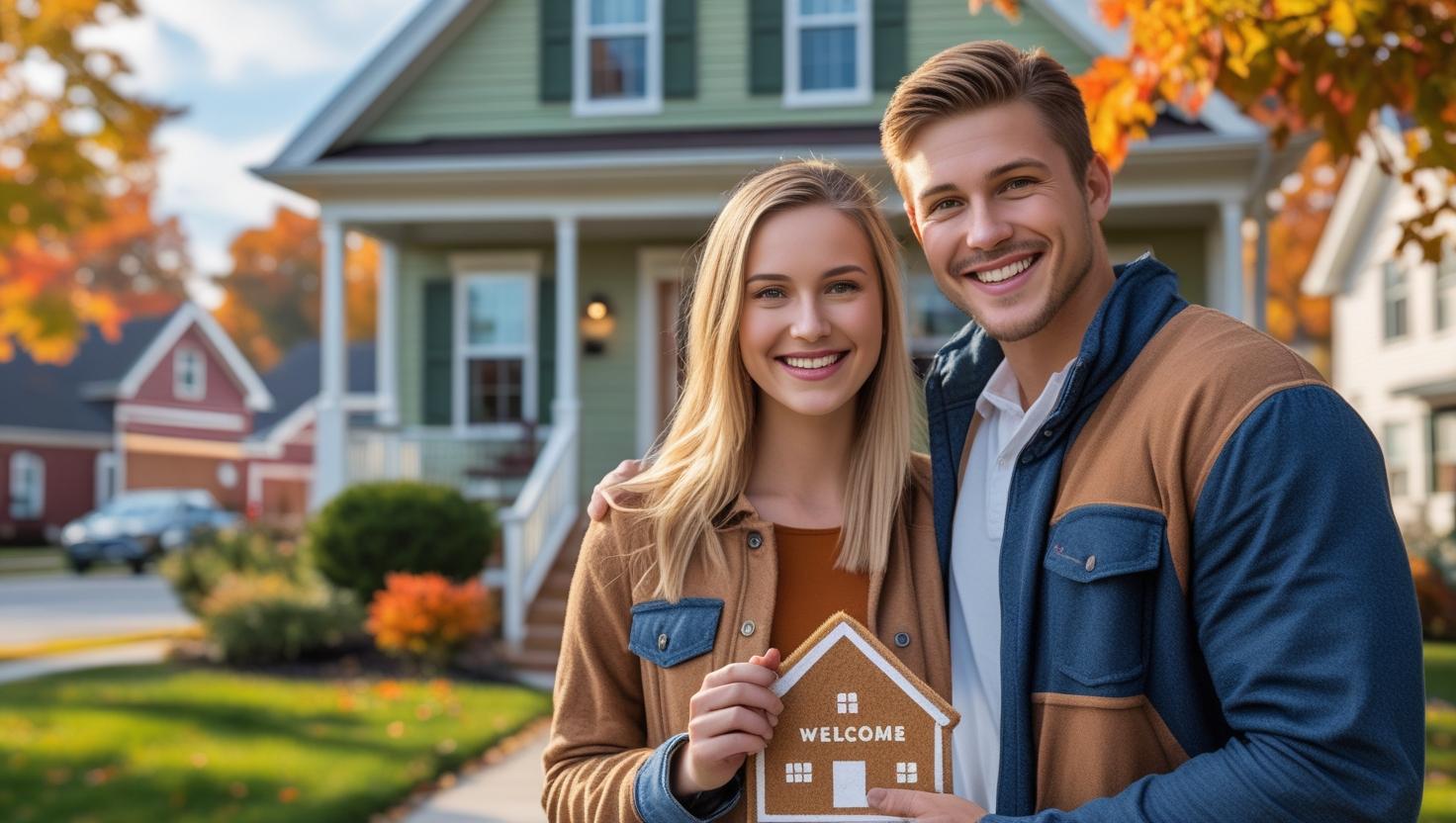 Realtor and Client Shaking Hands in Front of Home