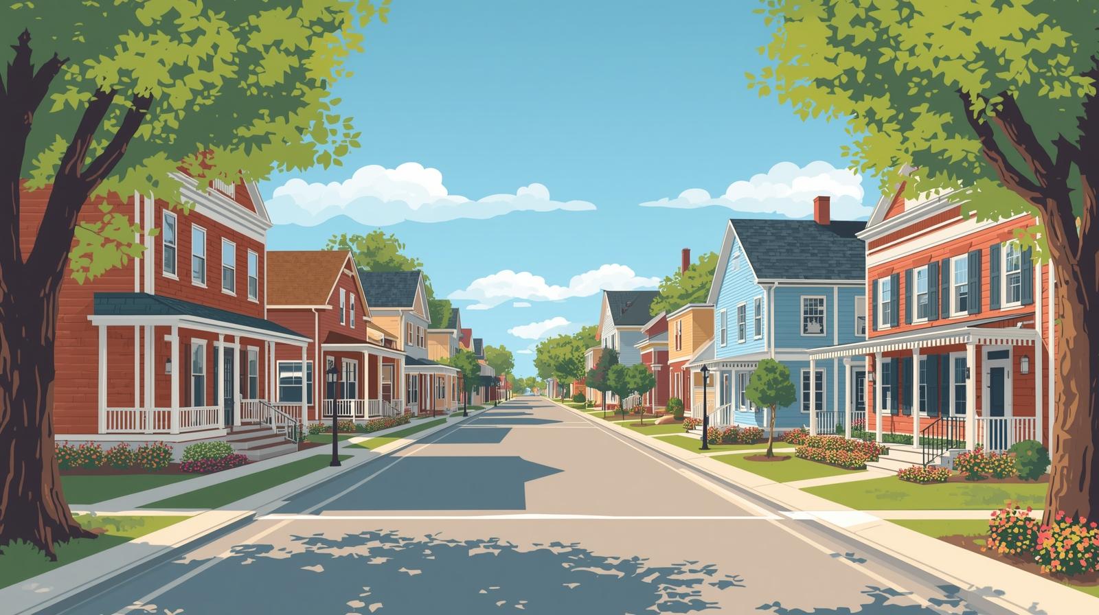 Downtown view of houses going down the street