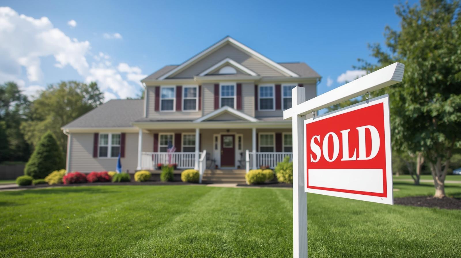 large home on a sunny day with a sold sign in the yard