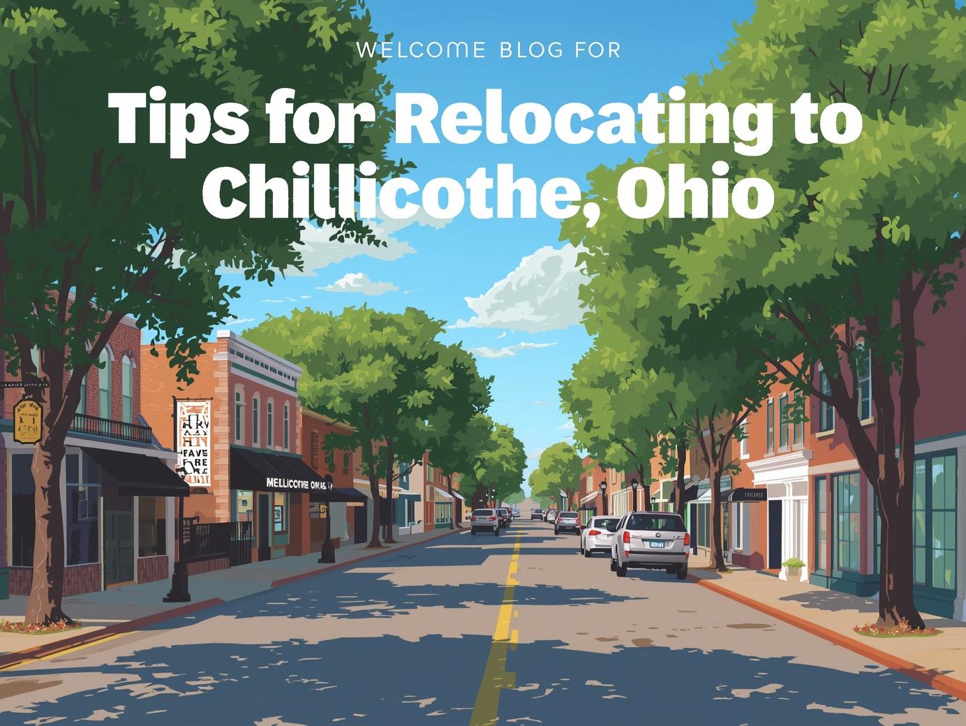 downtown chillicothe with trees and blog title