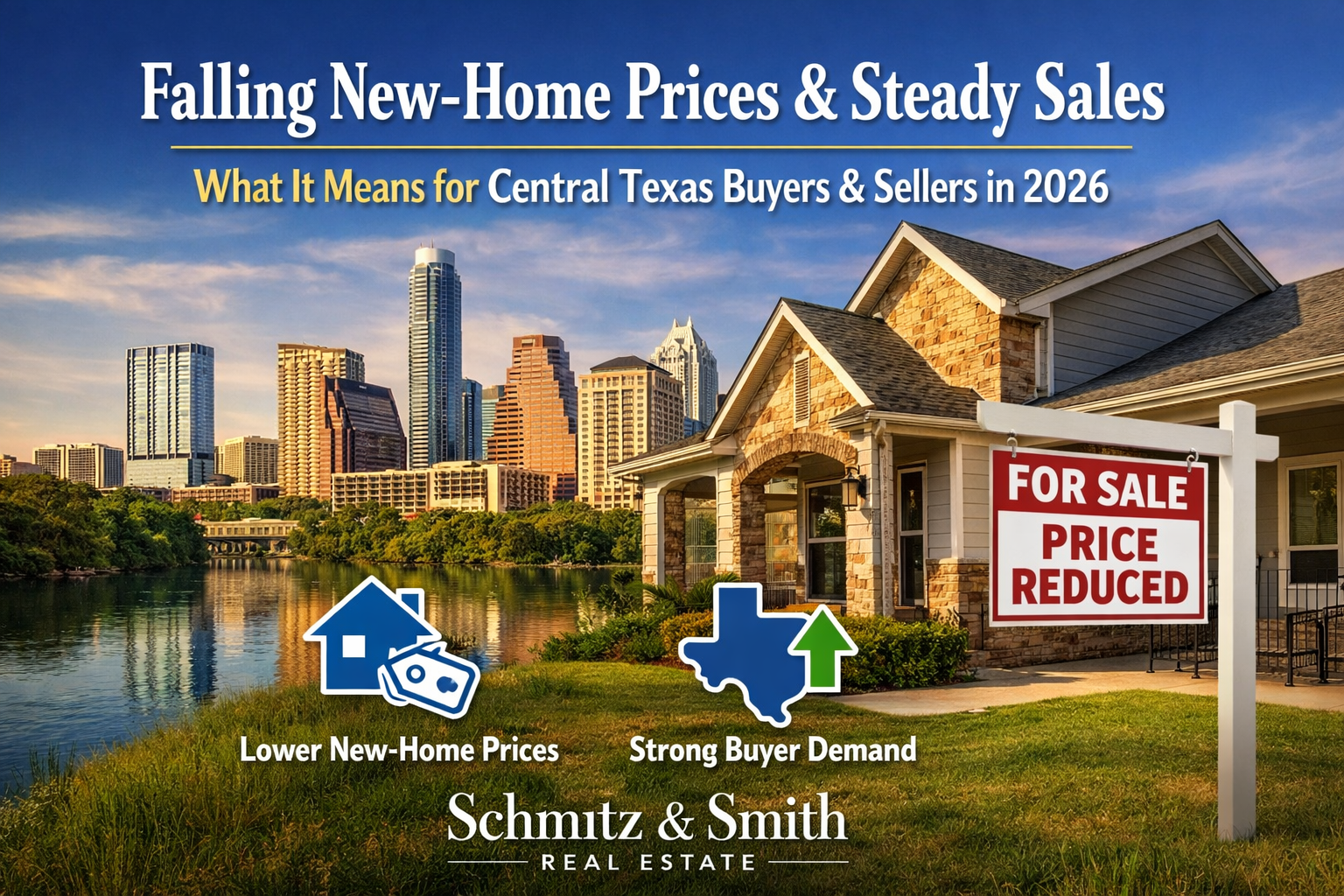 austin skyline with house with for sale sign 