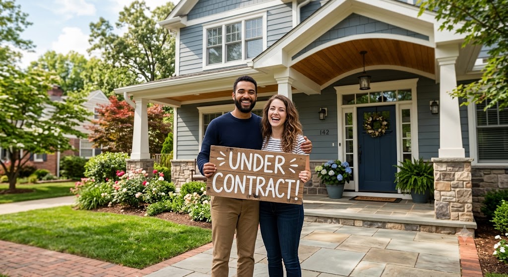 Couple celebrating after getting their offer accepted on an Austin home.
