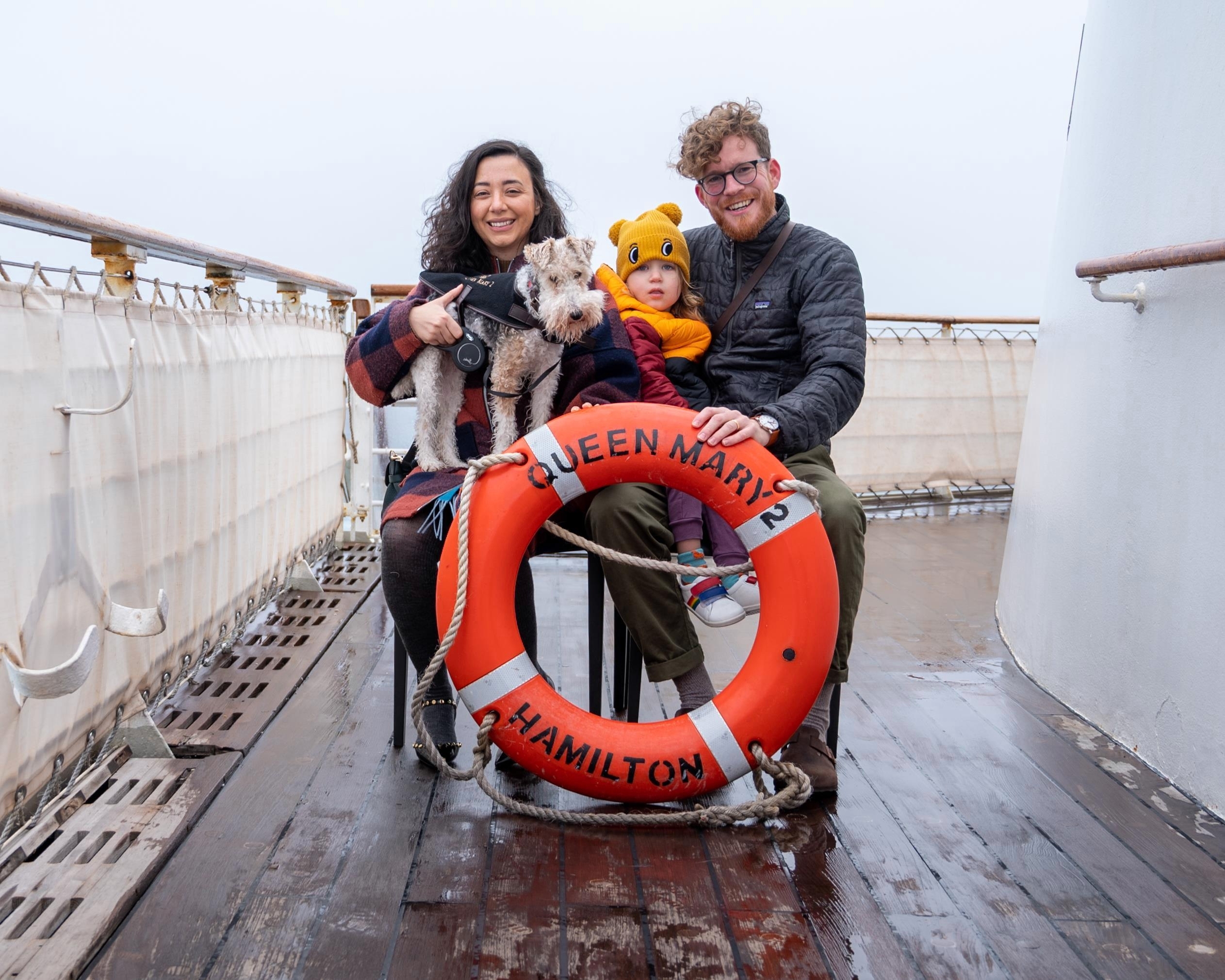 Sara and her family abourd the QM2 Boat, crossing the Atlantic