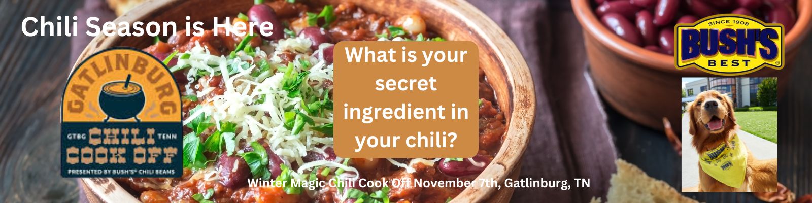 What is Your Secret Ingredient? Celebrate 35 years of the Gatlinburg Chili Cookoff. header image.