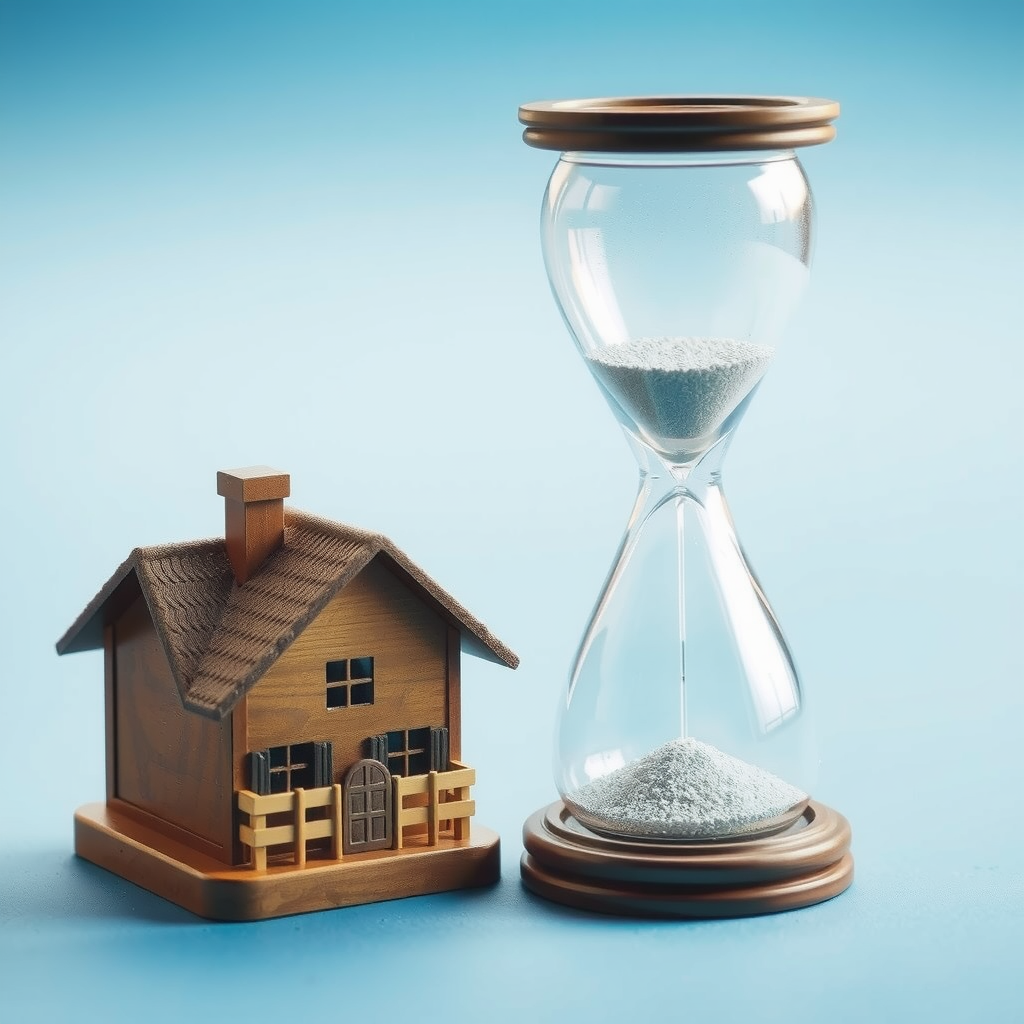 Clock and small house representing how long it takes to sell a home in Alabama in 2025