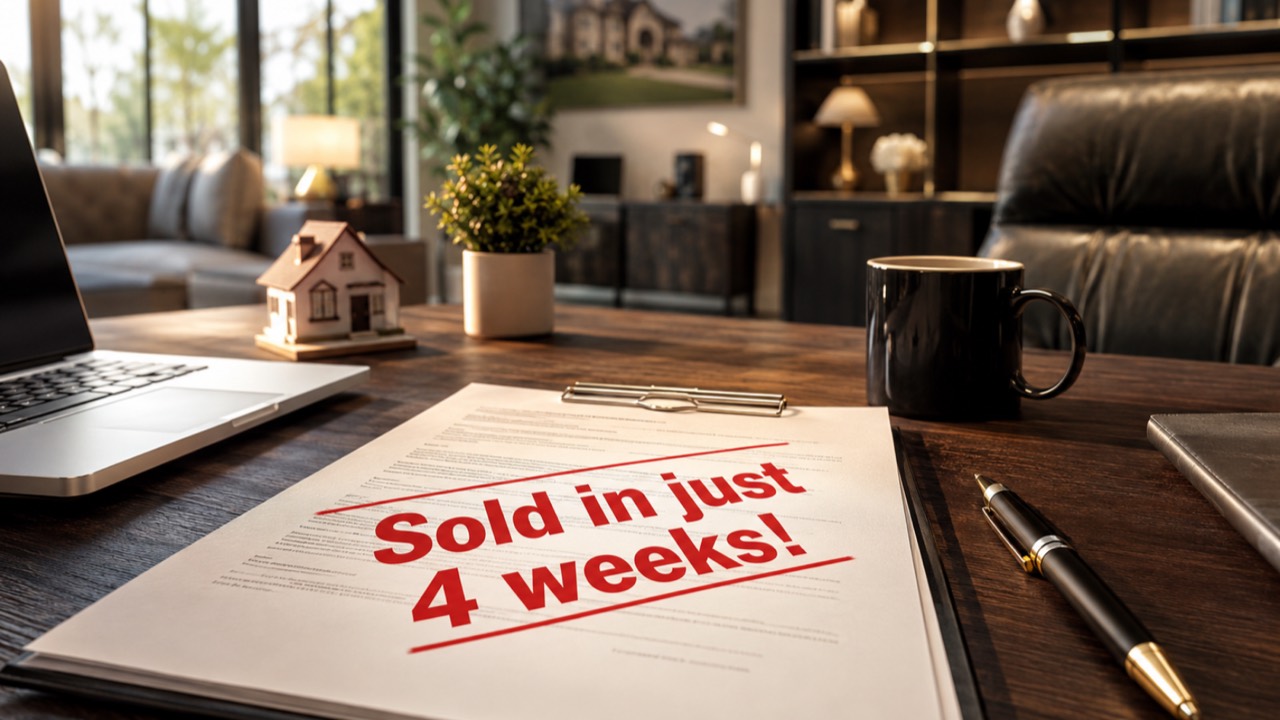 Real estate contract marked “Sold in just 4 weeks” for a Mansfield home-selling strategy article.