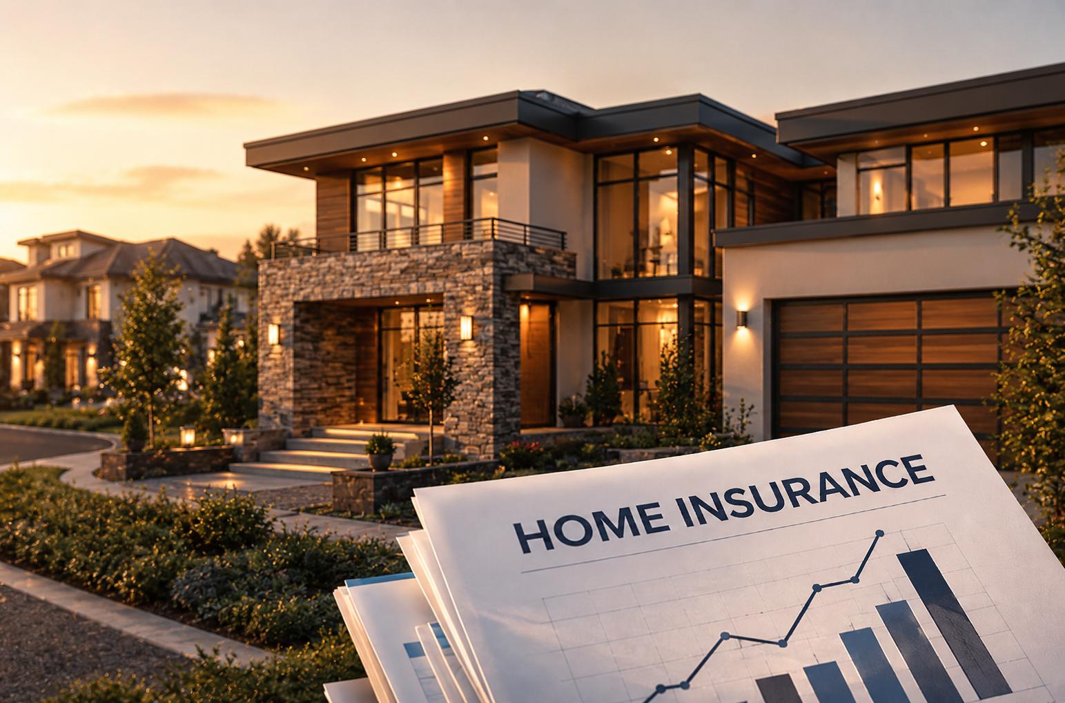 Home insurance documents in front of a Mansfield, Ohio home.
