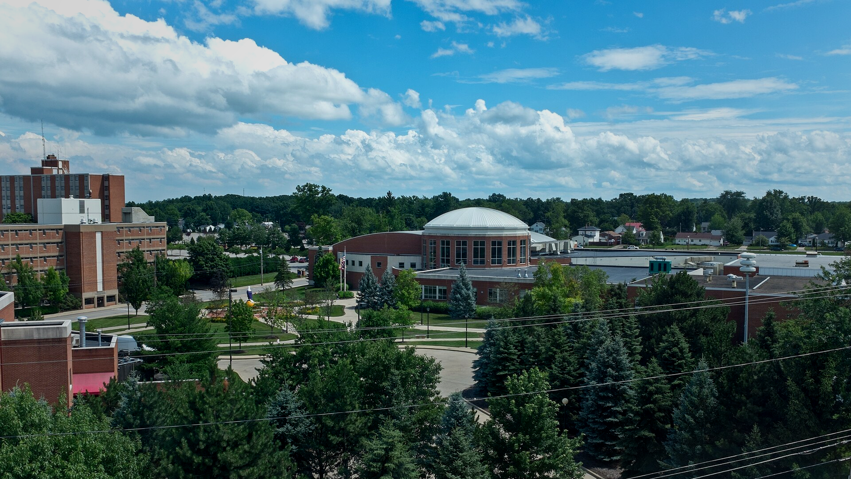 Ashland University campus in Ashland, Ohio with the white dome building.