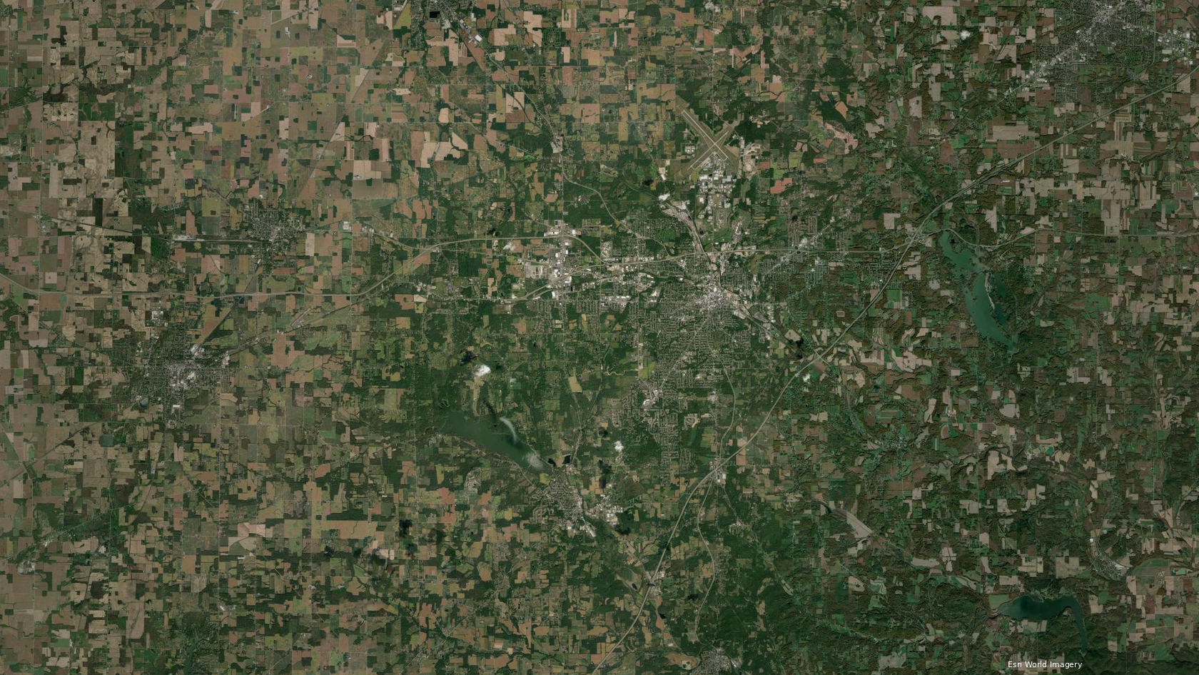 Aerial satellite view of Mansfield and surrounding North Central Ohio.