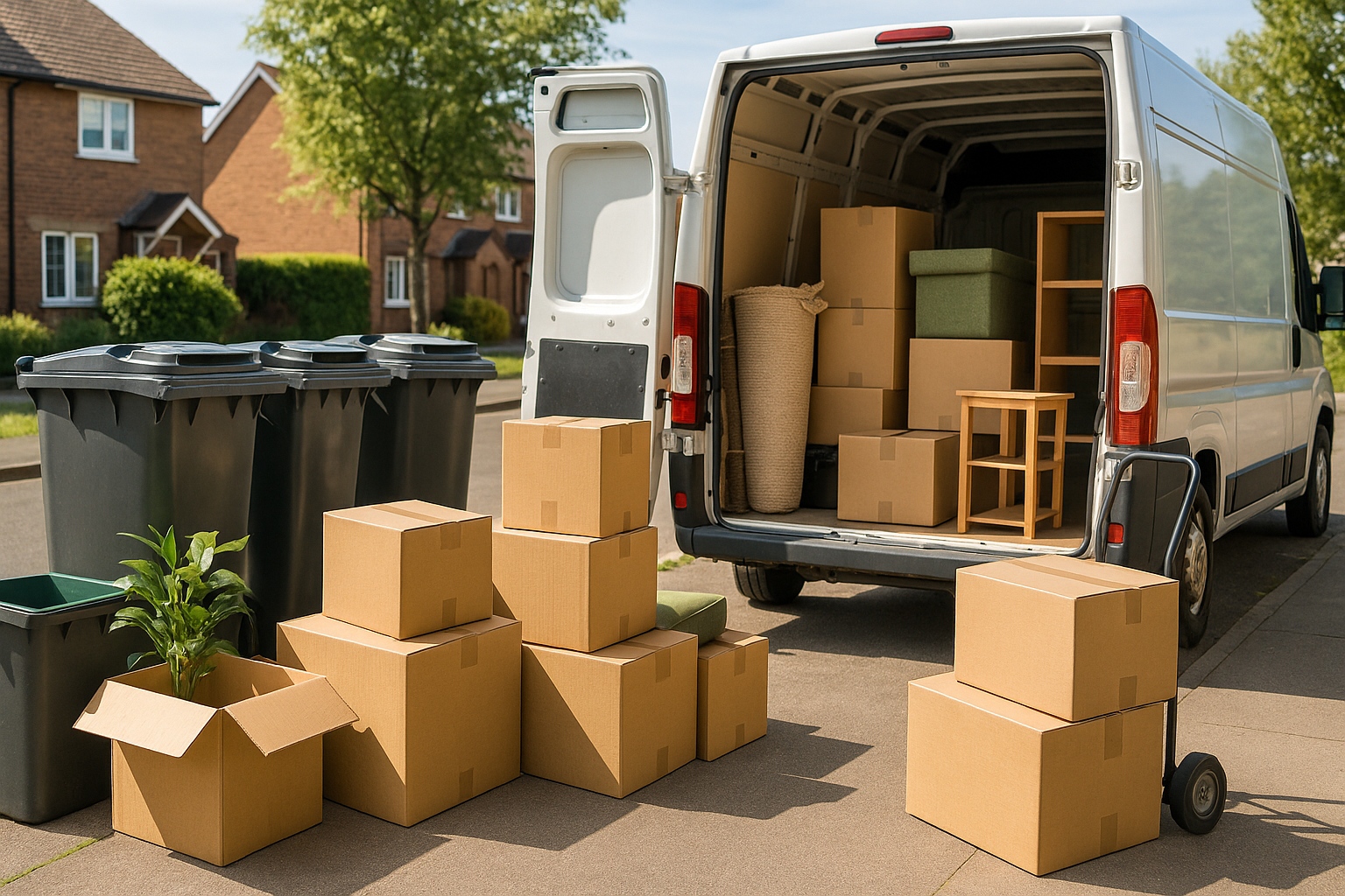 Eight-week moving checklist with packed boxes.