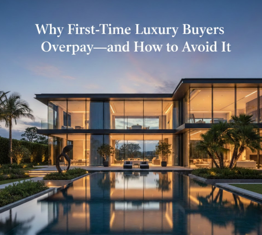 A wide-angle, high-resolution exterior shot of a modern luxury estate at dusk, featuring floor-to-ceiling glass walls, professional landscaping, and a pristine infinity pool reflecting warm interior lighting to represent the 