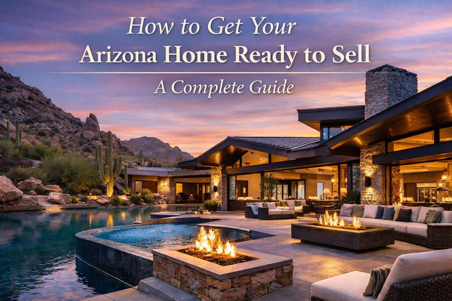 Murphy Arizona home staged and prepared for sale with desert landscaping and clean exterior OVERLAID WITH TEXT: How to Get Your Arizona Home Ready to Sell — A Complete Guide