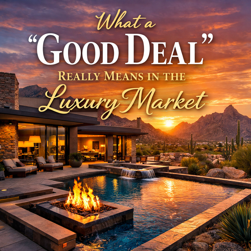 Arizona luxury home representing value beyond price in high-end real estate overlaid with text: What a “Good Deal” Really Means in the Luxury Market