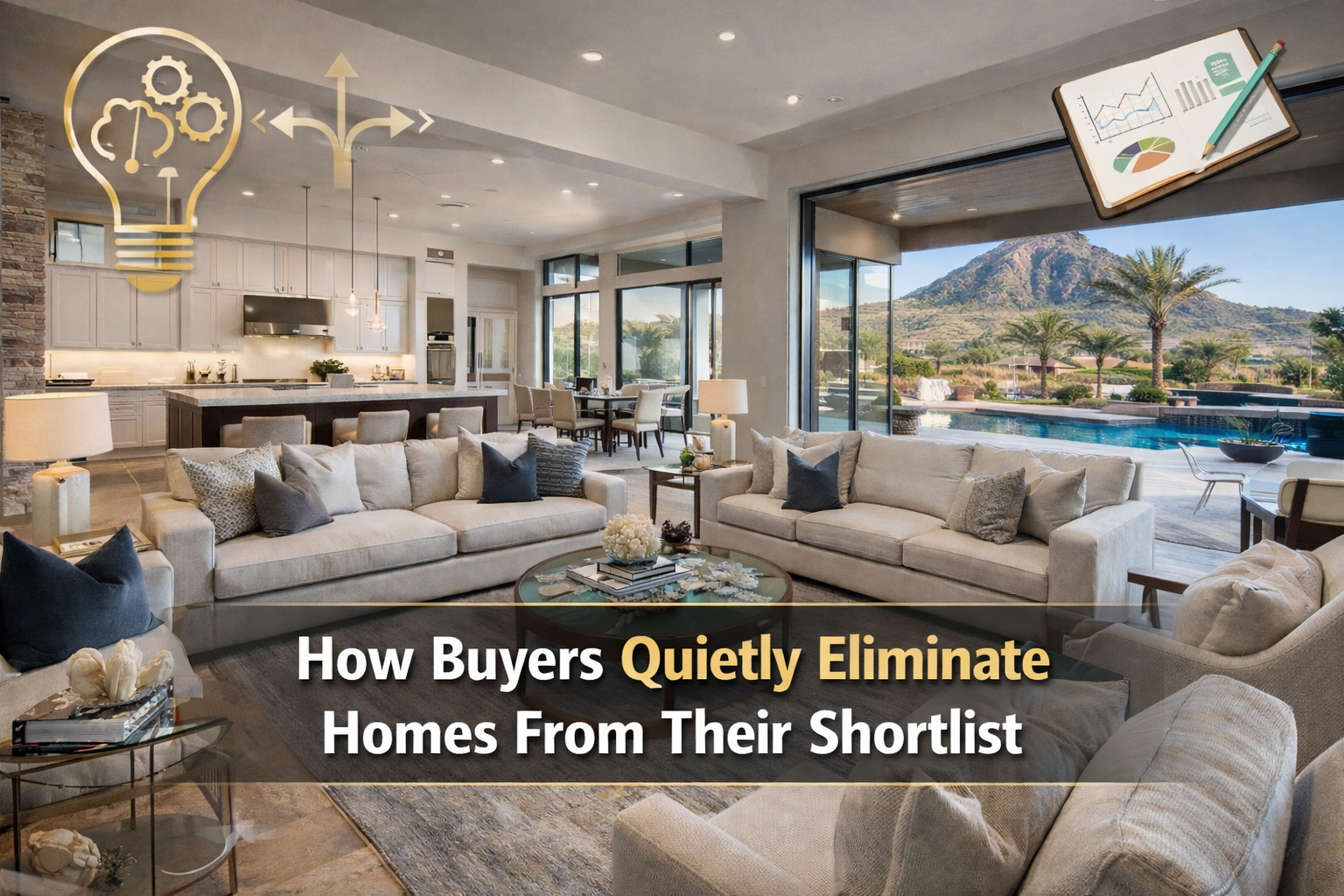 Arizona luxury home with subtle “decision-making” overlay or visual cues overlaid with text: How Buyers Quietly Eliminate Homes From Their Shortlist