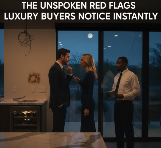 Arizona luxury home where buyers notice subtle red flags during a private showing overlaid with text: The Unspoken Red Flags Luxury Buyers Notice Instantly