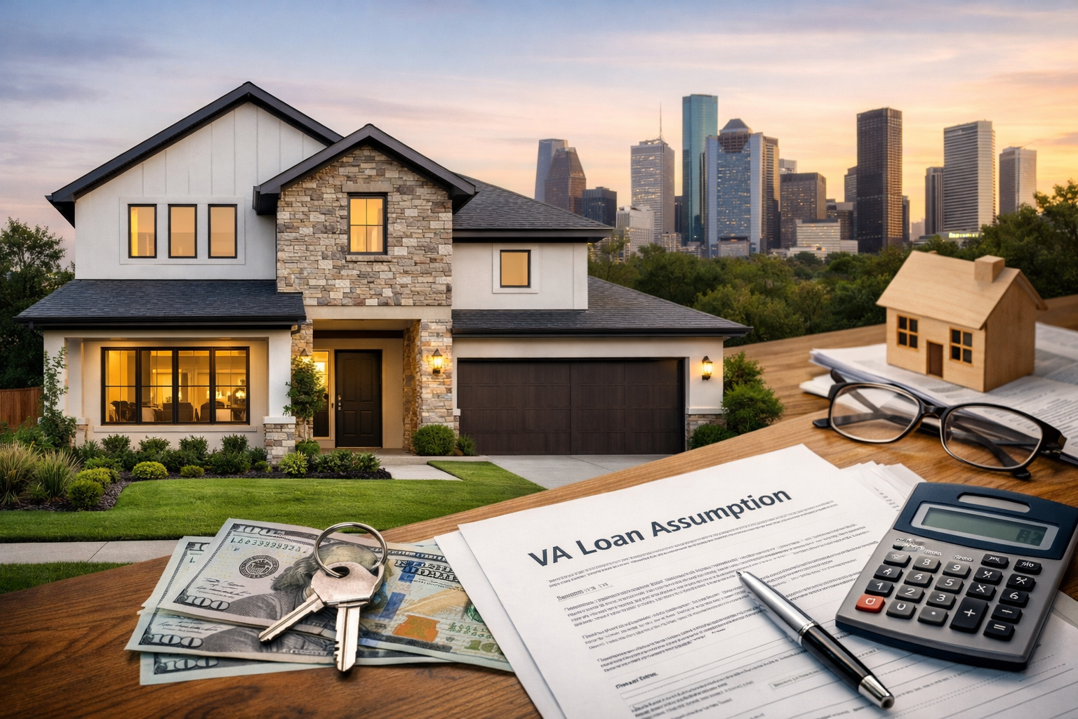 Houston-area home buyers and sellers reviewing an assumable VA loan transaction