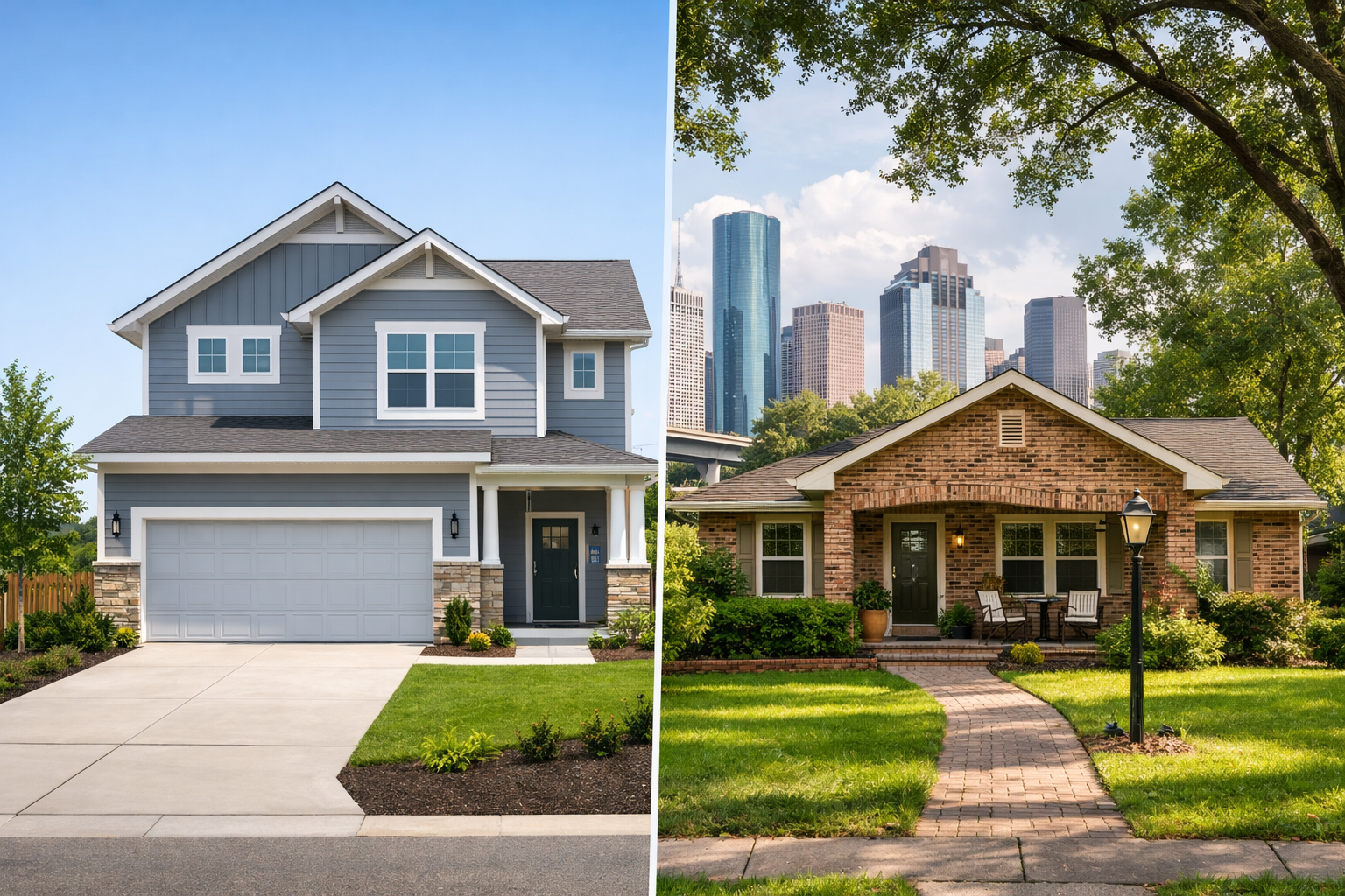New construction home and resale home comparison for first-time buyers in Houston, Texas