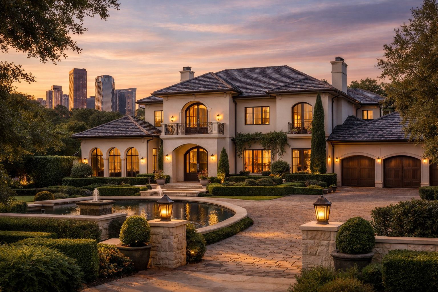 Elegant Houston luxury home exterior with manicured landscaping and upscale architectural details, representing the choice between public listing and off-market sale
