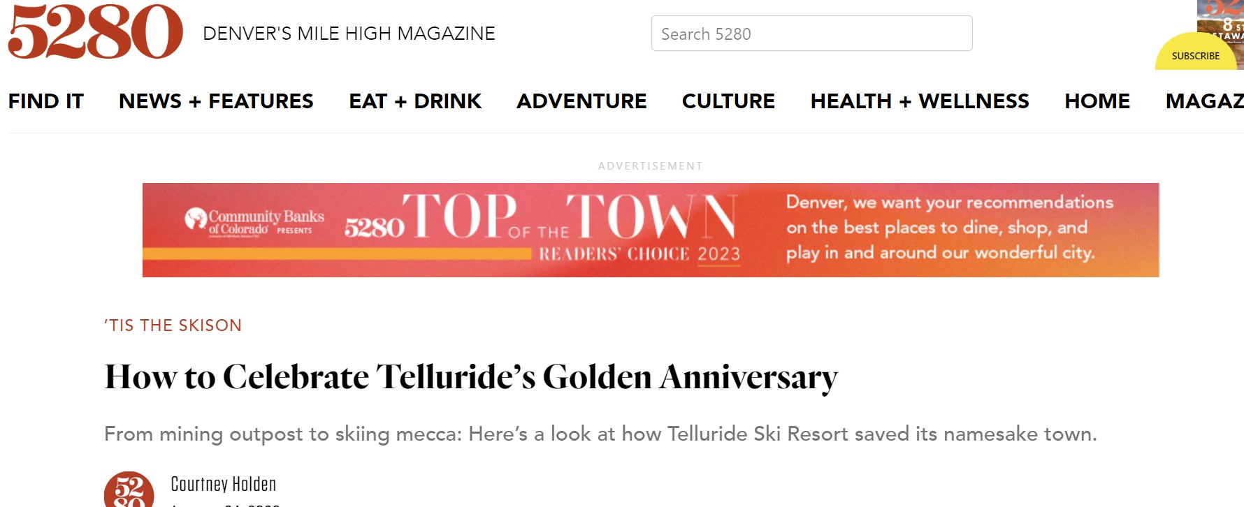 5280 Magazine and Telluride's 50th header image.