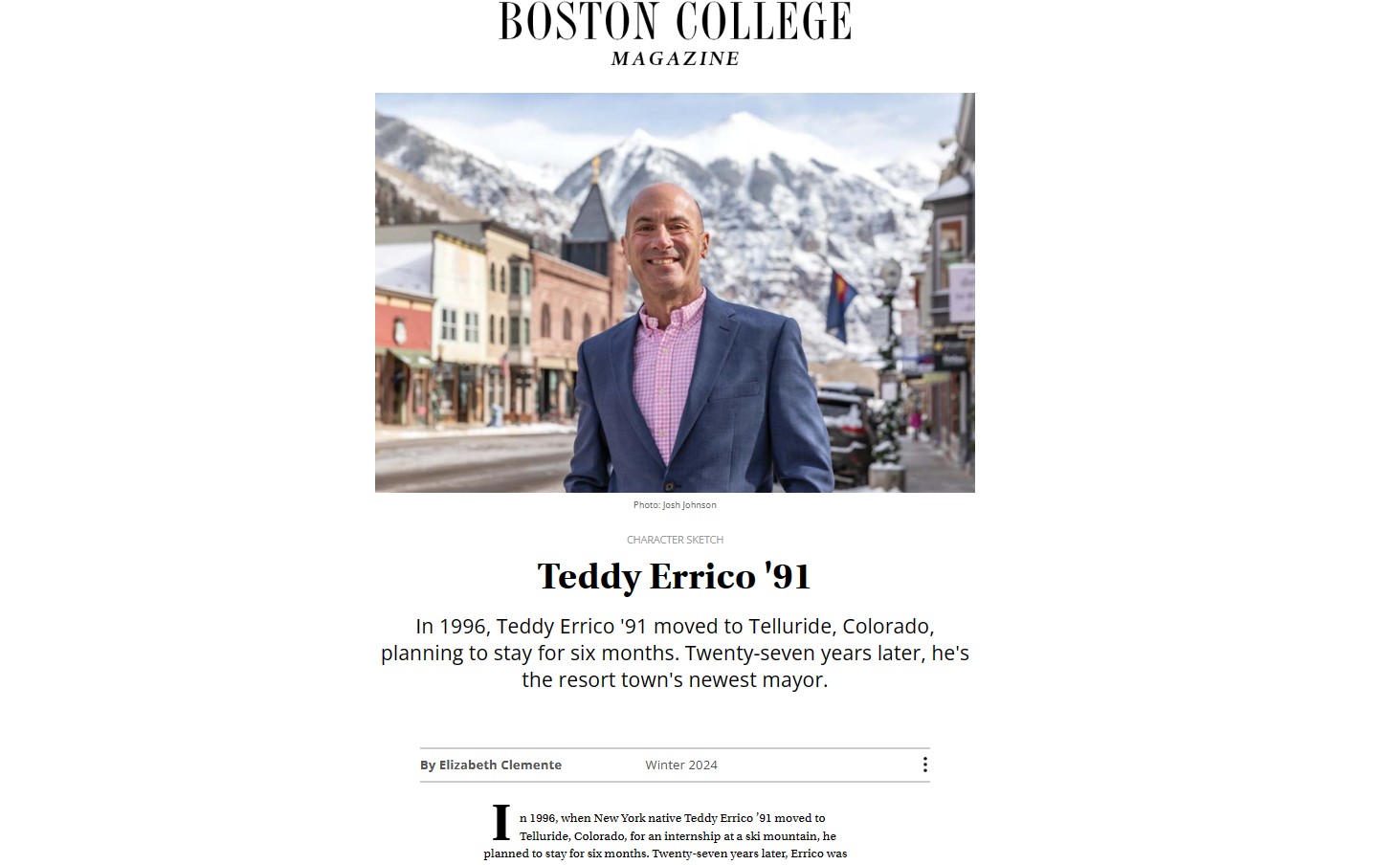 Teddy Errico Featured in Boston College Magazine header image.