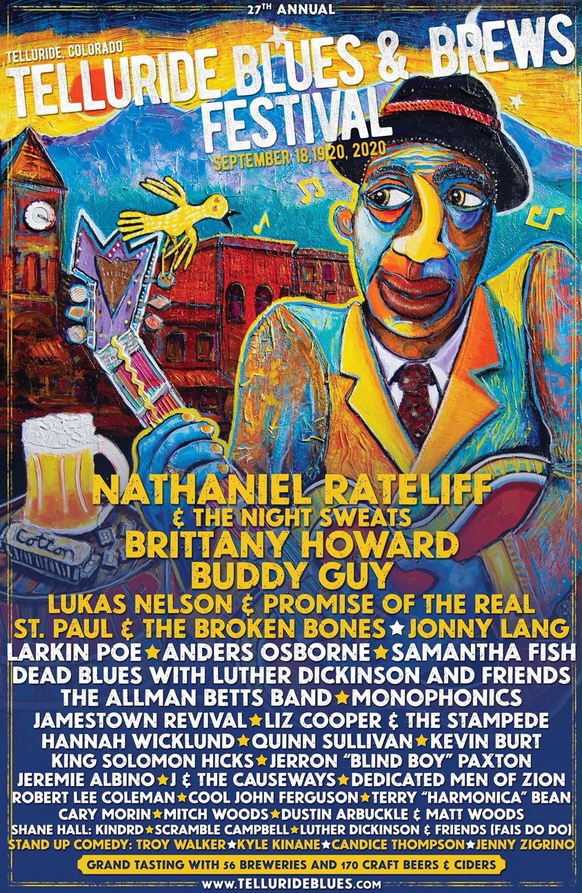 The 2020 Telluride Blues and Brews Lineup header image.