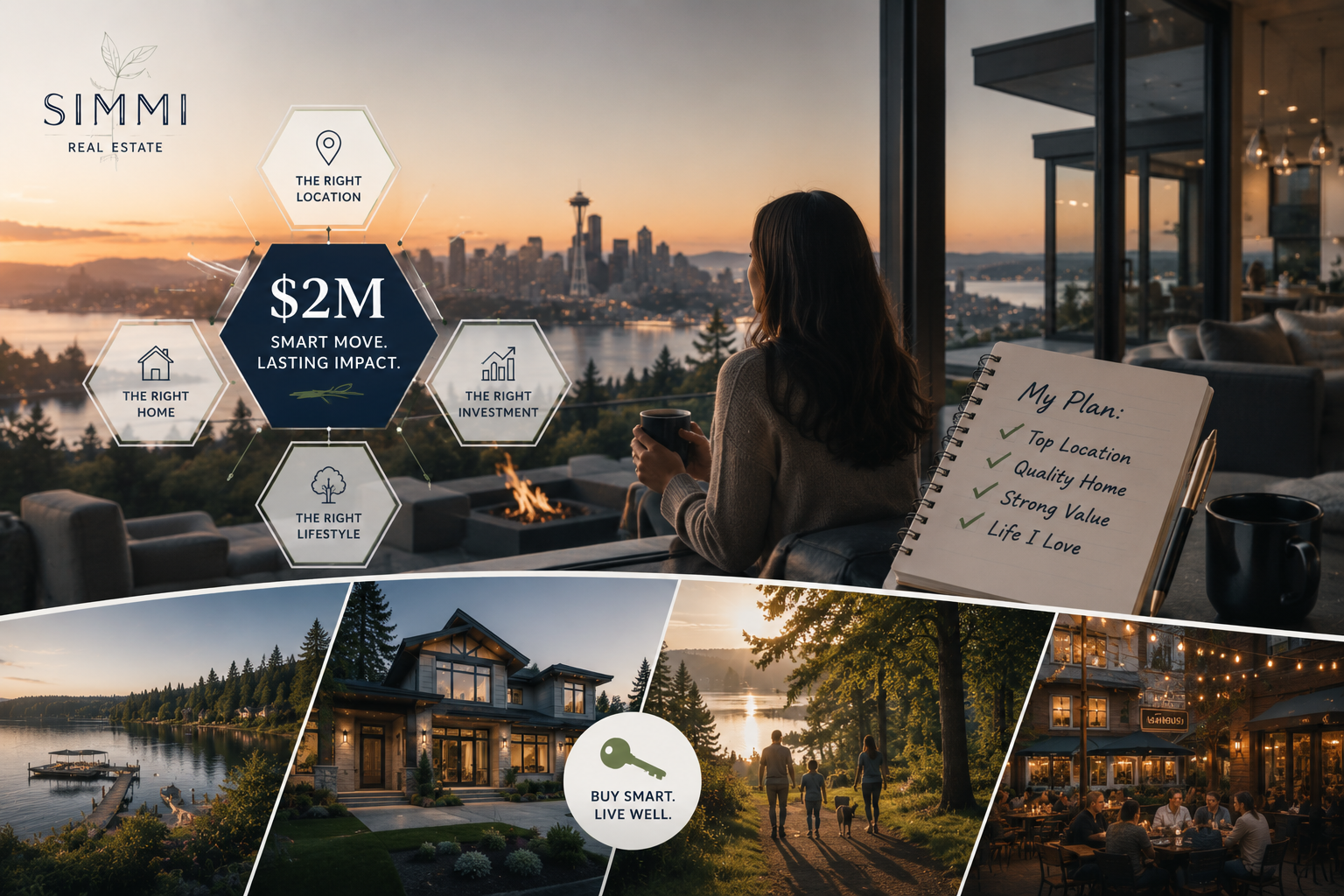 Modern luxury home near Seattle with waterfront views illustrating how to make the best $2 million home buying decision.