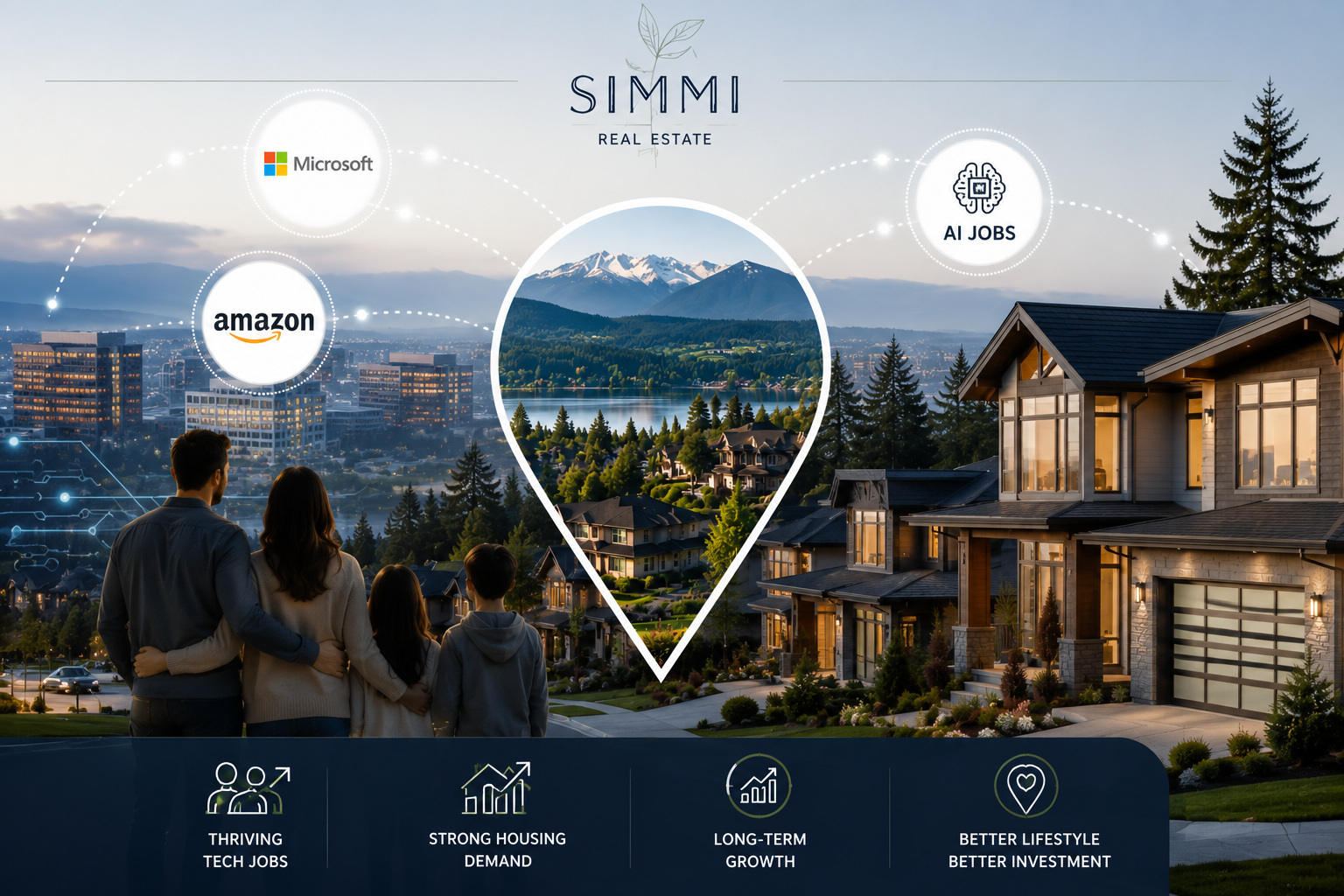 Luxury Sammamish neighborhood connected to Microsoft, Amazon, and AI careers, illustrating how tech jobs are driving real estate demand and home values.
