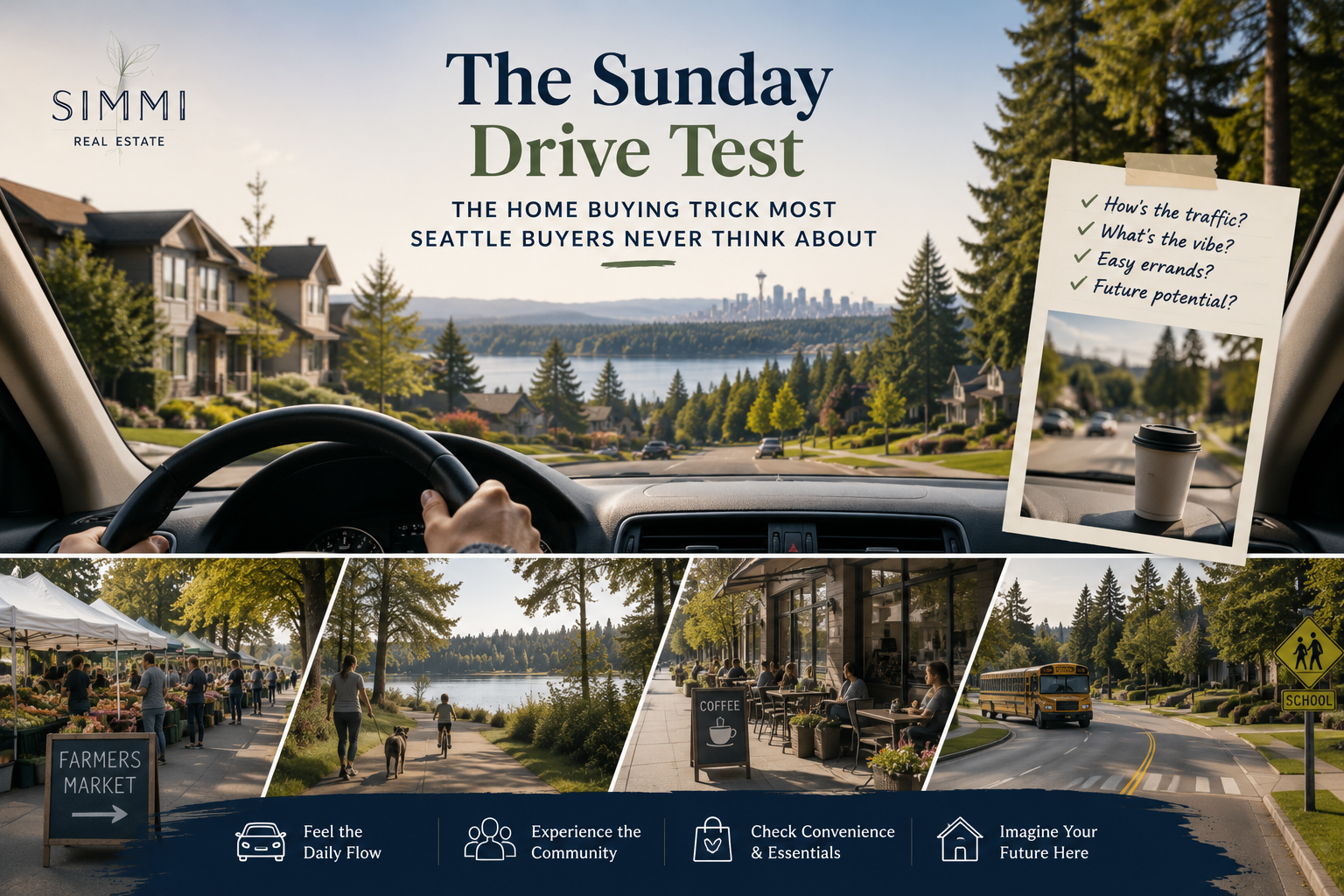 Sammamish neighborhood drive featuring schools, coffee shops, parks, and farmers market to help buyers choose the right home.