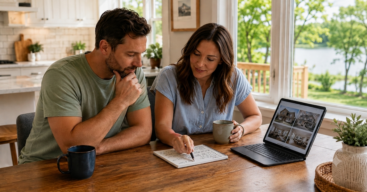 Move-up buyers reviewing home options in Eau Claire, Altoona, and Chippewa Falls between $350,000 and $500,000
