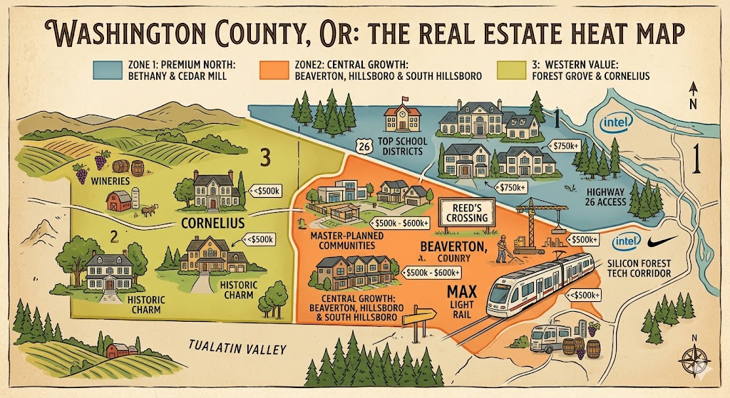 The Washington County Real Estate Map: Premium Areas vs. Growing Suburbs header image.