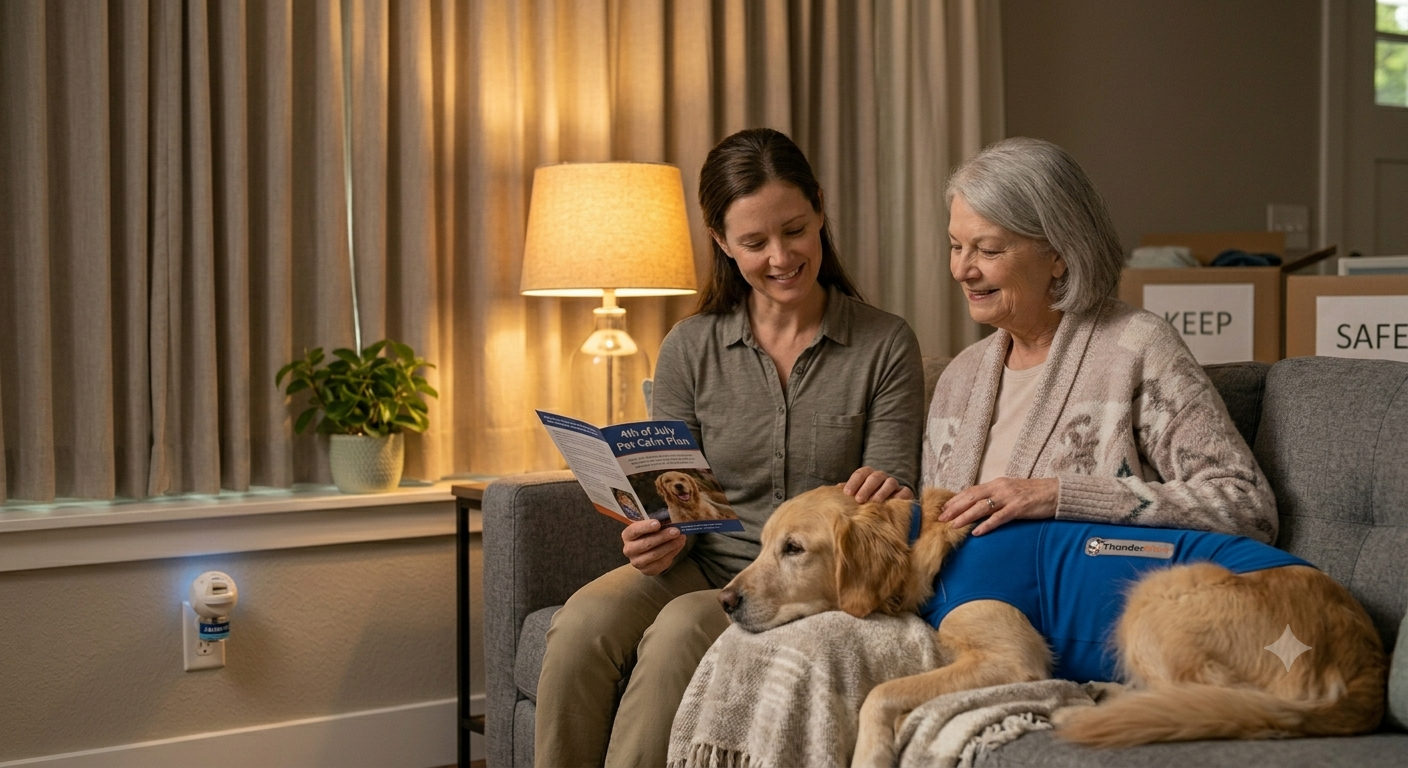 A Step-by-Step Guide to Keeping Pets Calm During 4th of July Fireworks header image.