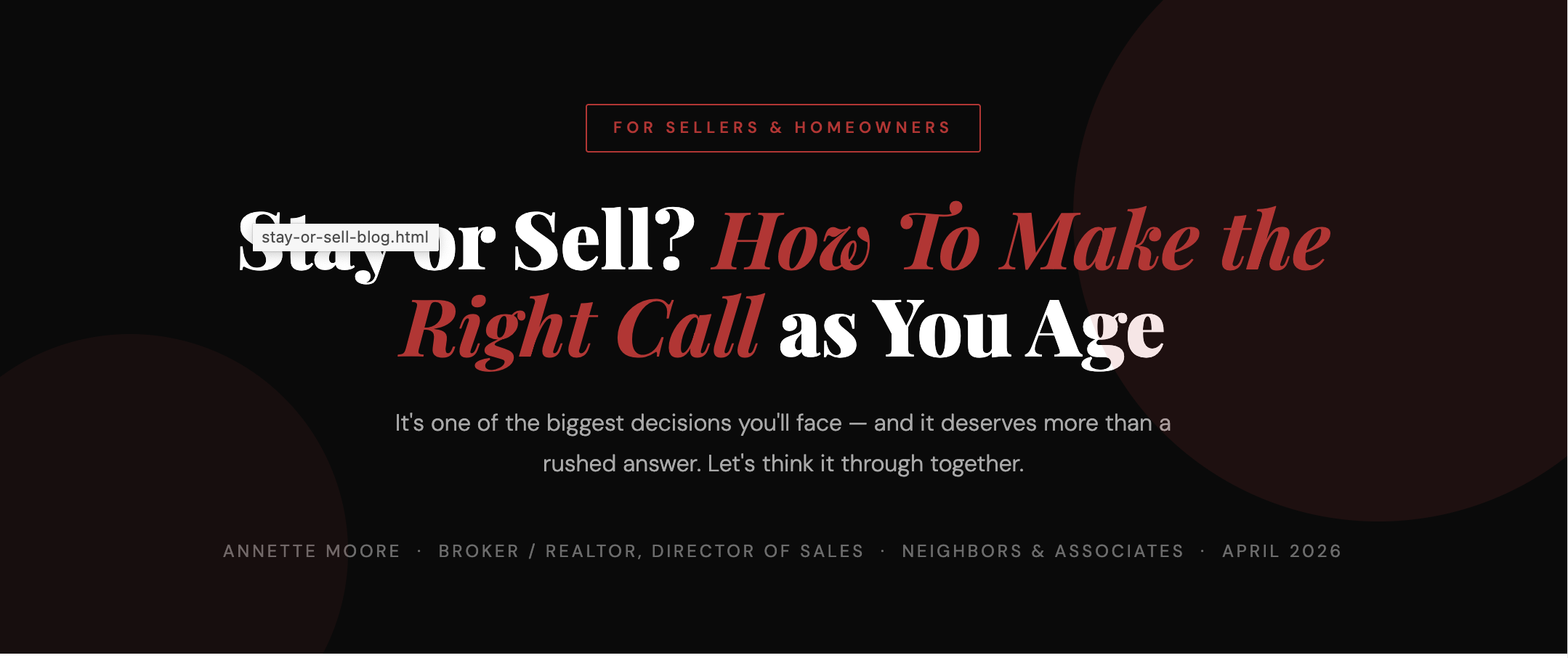 Stay or Sell? How To Make the Right Call as You Age header image.