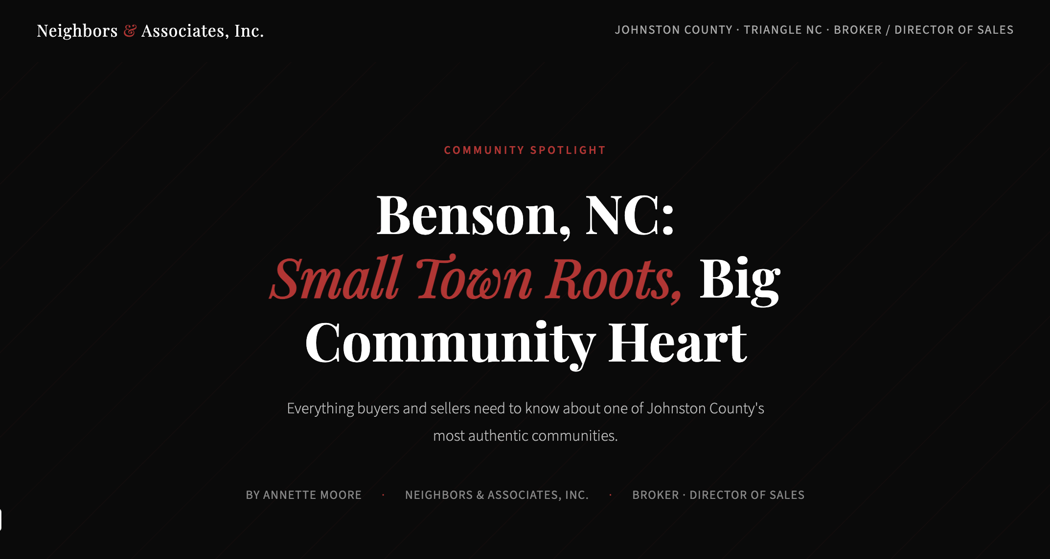 Benson NC:  Small Town Roots, Big Community Heart header image.