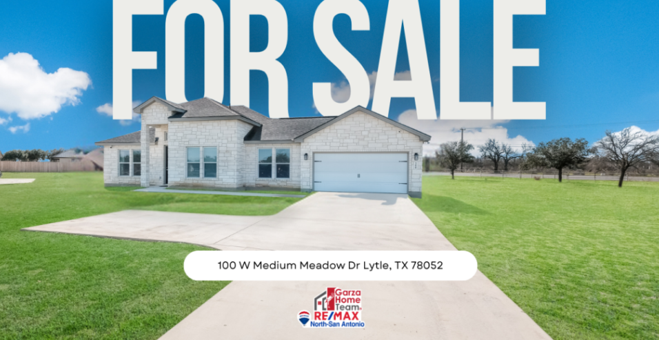 Refined Living at 100 W Medium Meadow Dr, Lytle, TX 78052 header image.