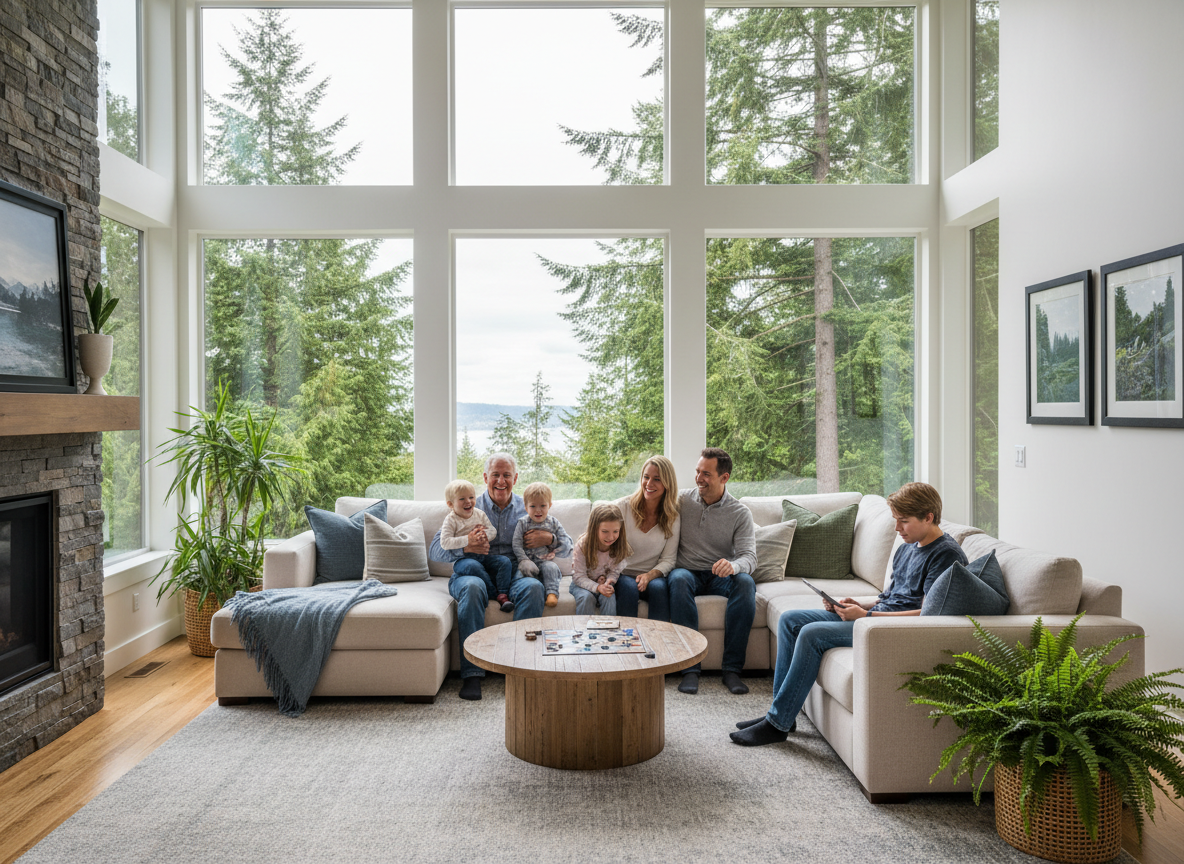 Family in a modern multigenerational home in Everett, WA