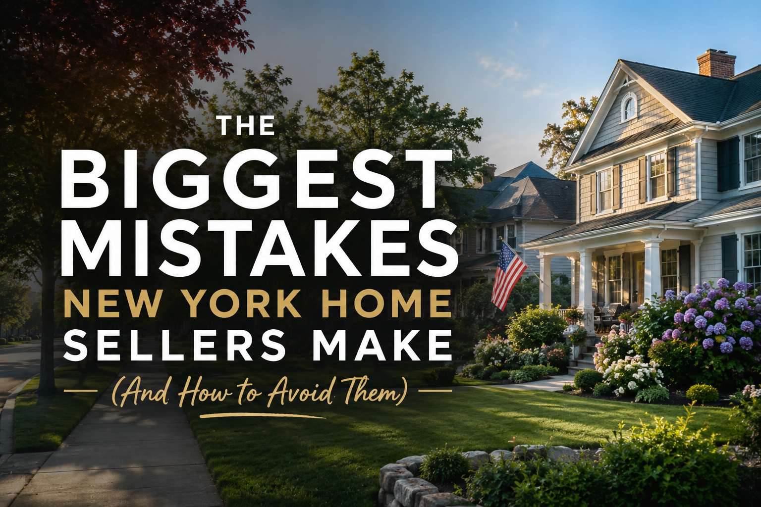 Long Island, New York suburban home in a desirable residential neighborhood illustrating common home selling mistakes and expert real estate advice for New York homeowners preparing to sell their property.