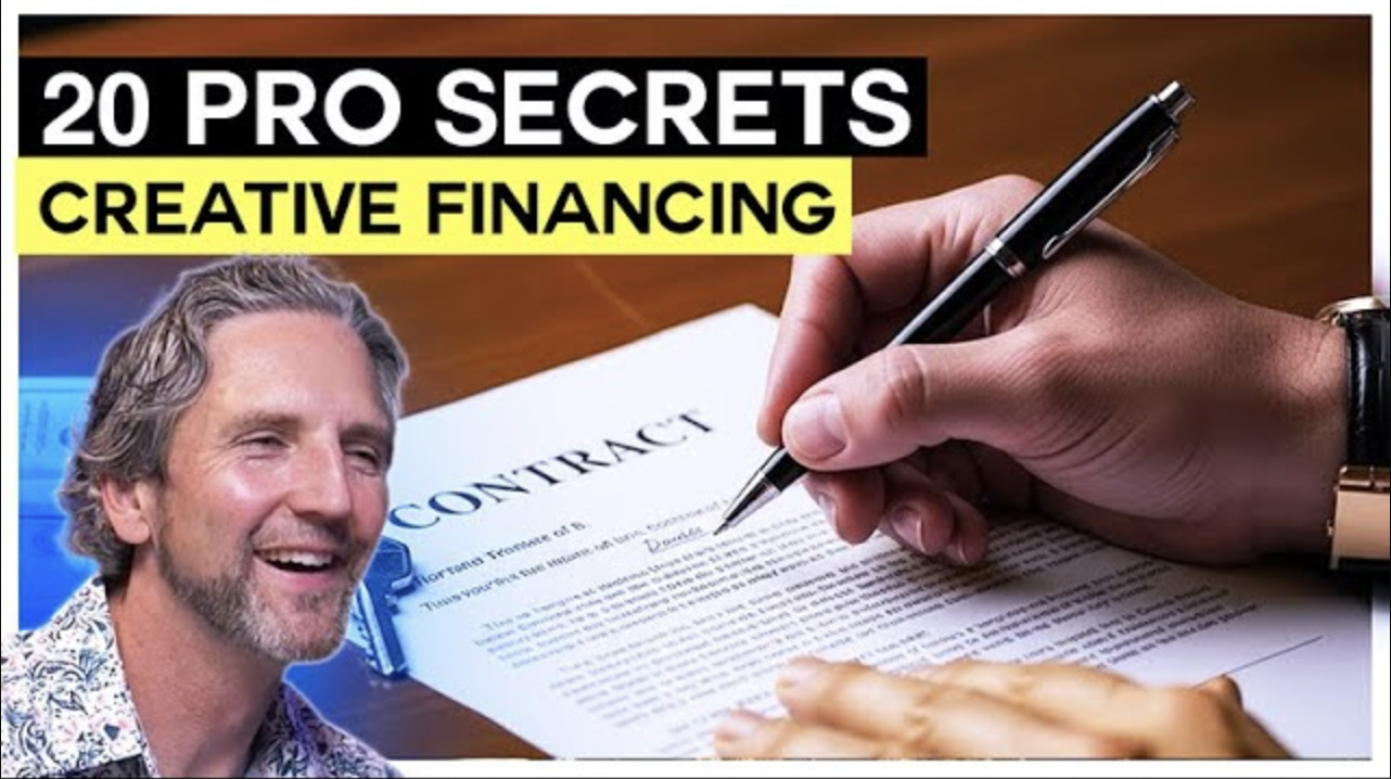 Anton Stetner smiling next to a close-up of a person signing a real estate contract, with bold text that reads “20 Pro Secrets: Creative Financing.”