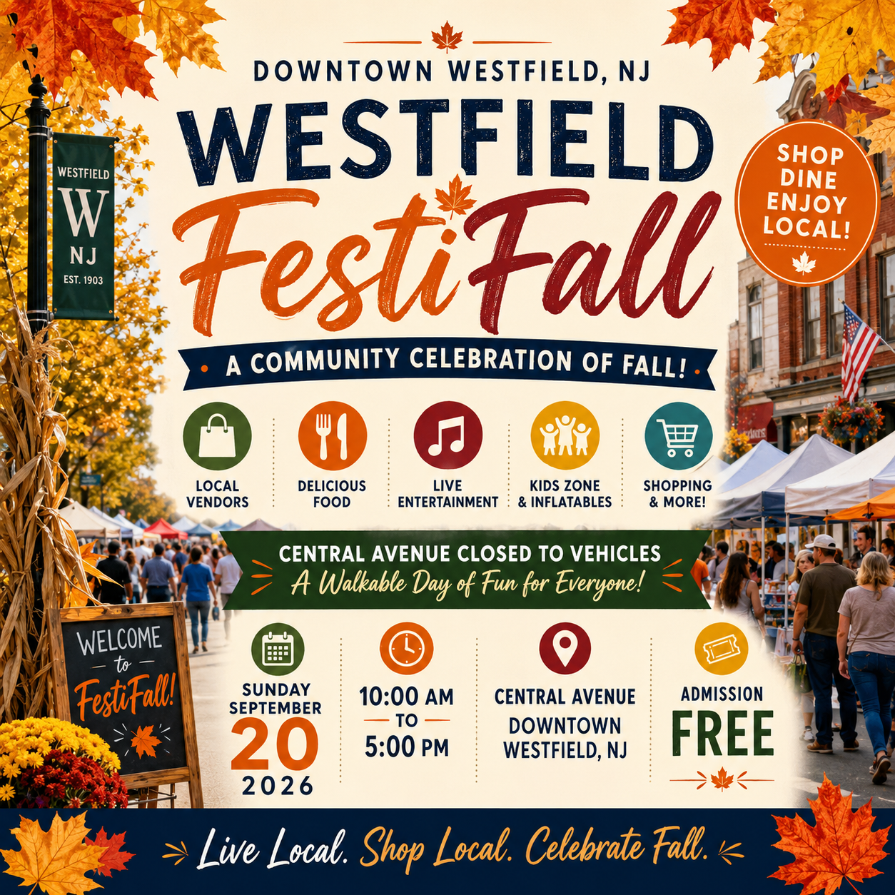 Westfield FestiFall 2026: A Full Day of Fall Fun in Downtown Westfield header image.