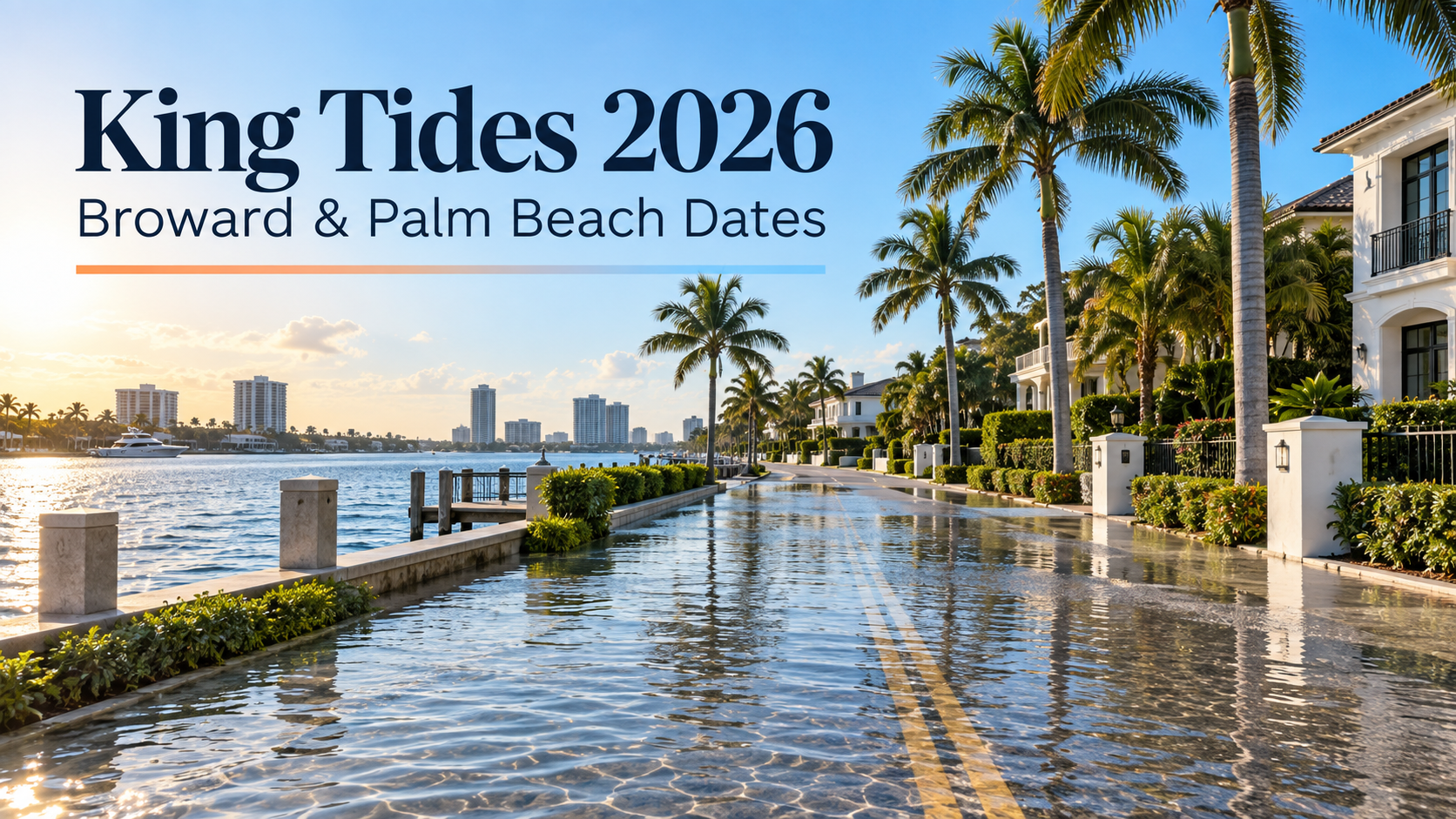 King tide flooding on a South Florida waterfront street in Broward or Palm Beach County during 2026 king tide season