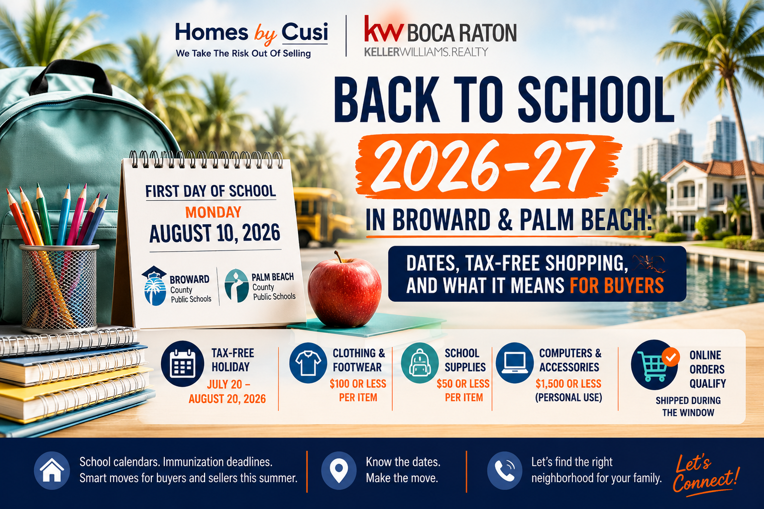 Back to School 2026-27 in Broward & Palm Beach: Dates, Tax-Free Shopping, and What It Means for Buyers header image.
