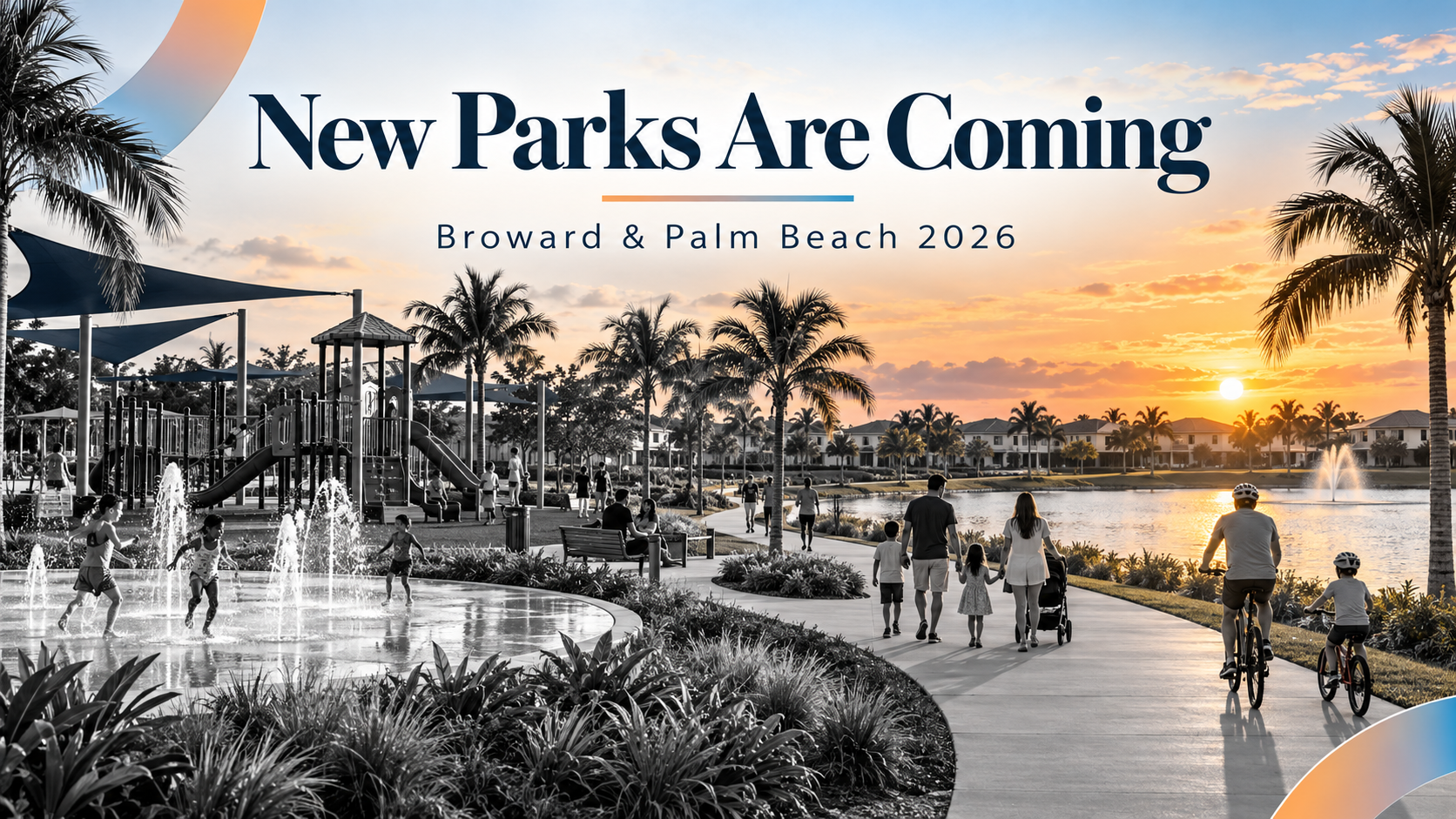 New parks being built across Broward and Palm Beach County in 2026, with a playground, splash pad and lakeside trail