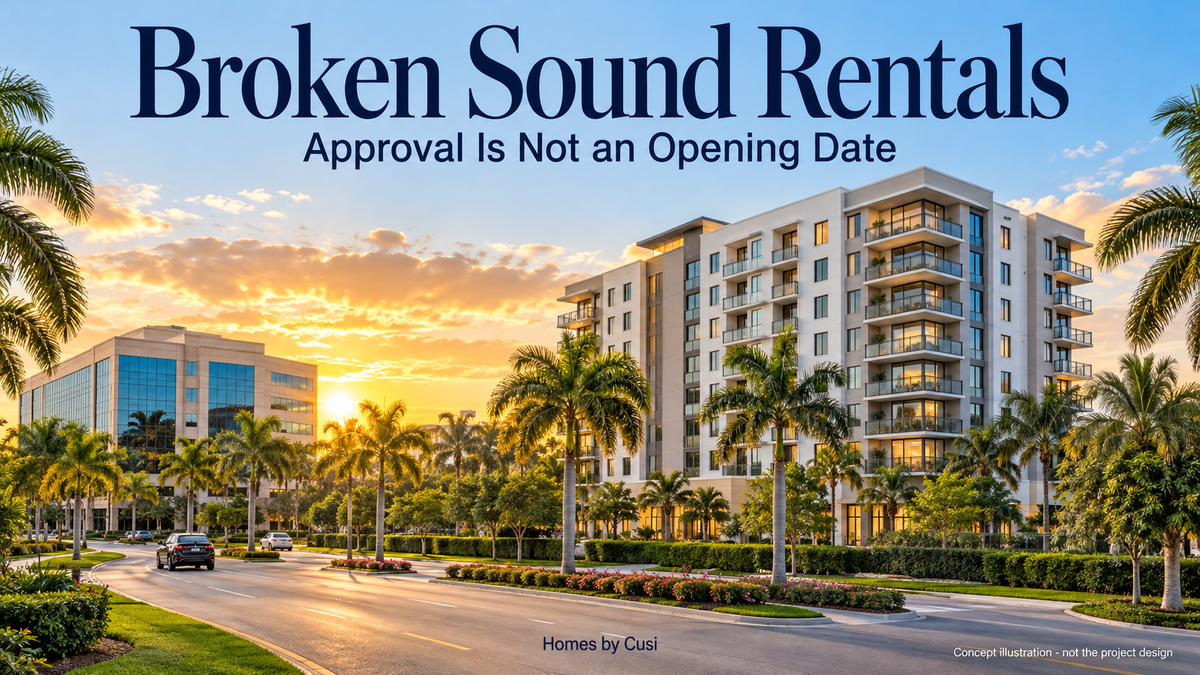 Concept illustration of generic South Florida apartments and offices at sunset; not the Park Tower design.