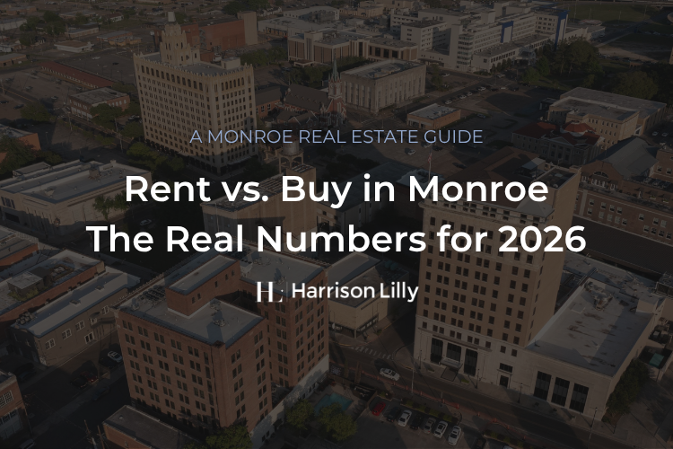 Homebuyer in Monroe, Louisiana comparing monthly rent costs to mortgage payment on a calculator